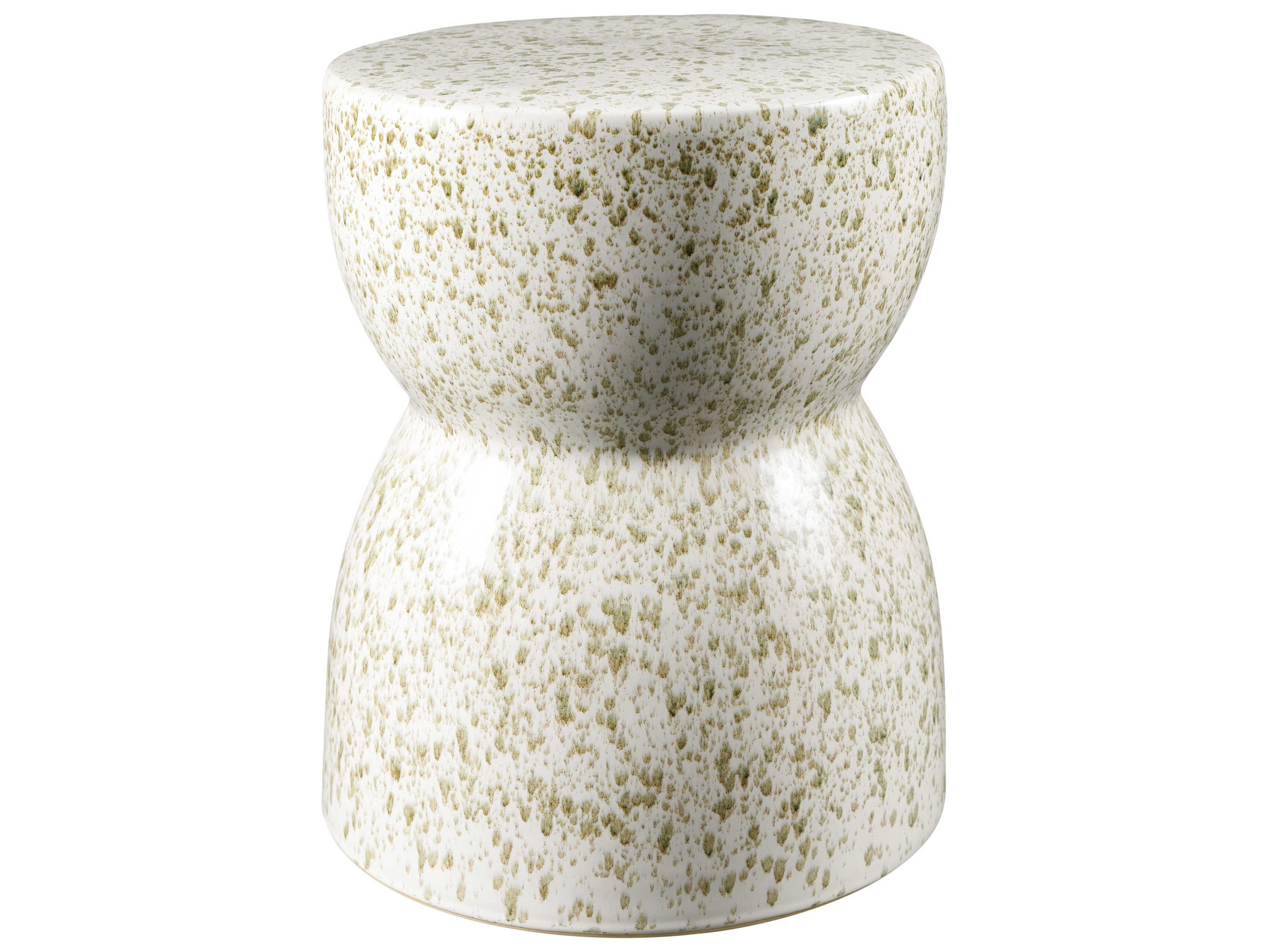 Surya Hourglass Cream Sage Accent Stool