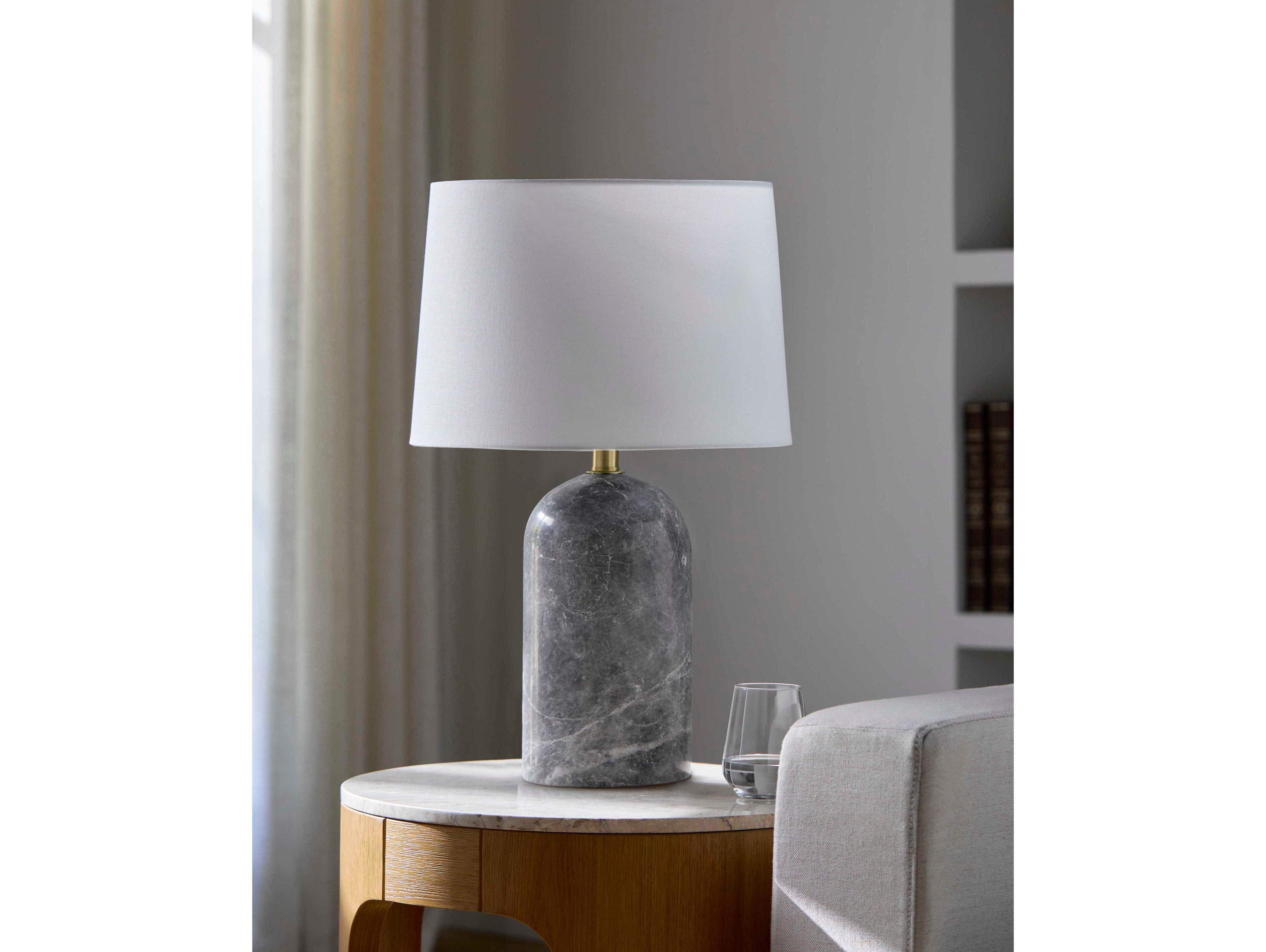 Surya Huriel Gray White Cream Linen Table Lamp