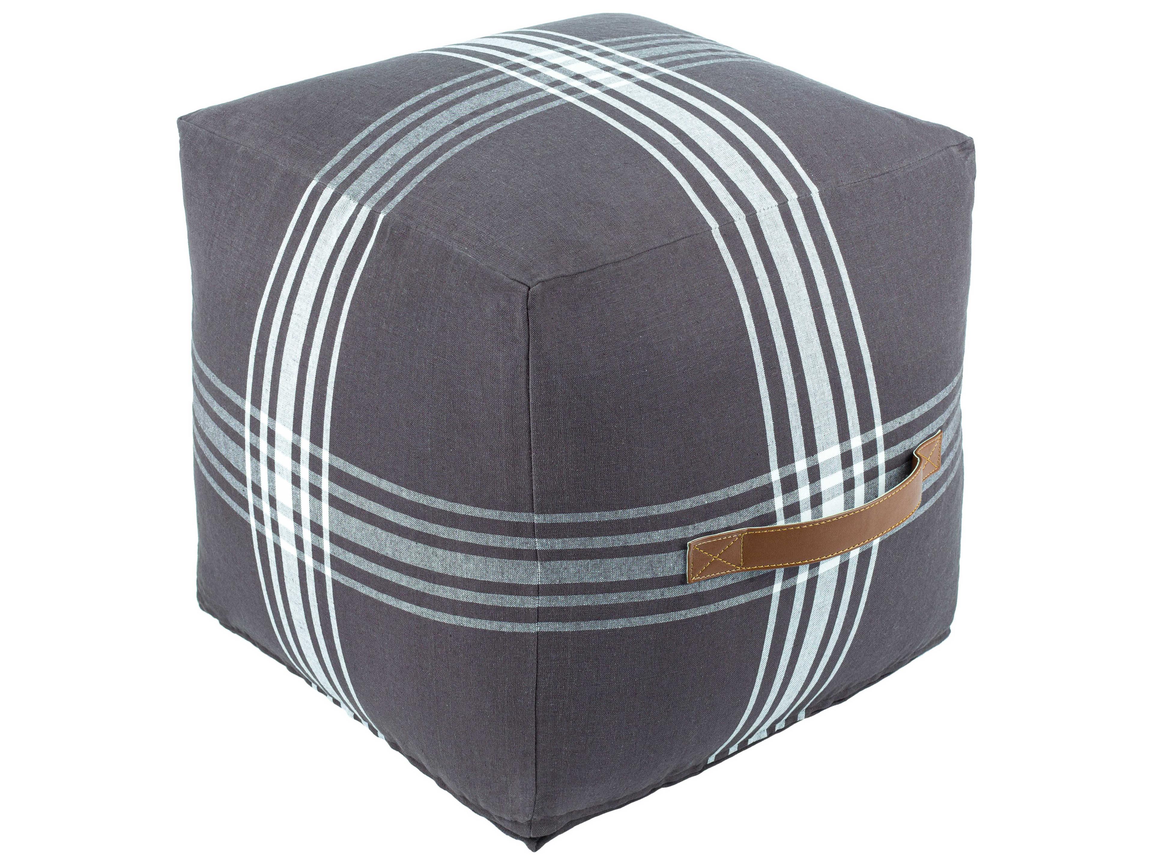 Surya Jackson Black White Gray Upholstered Ottoman