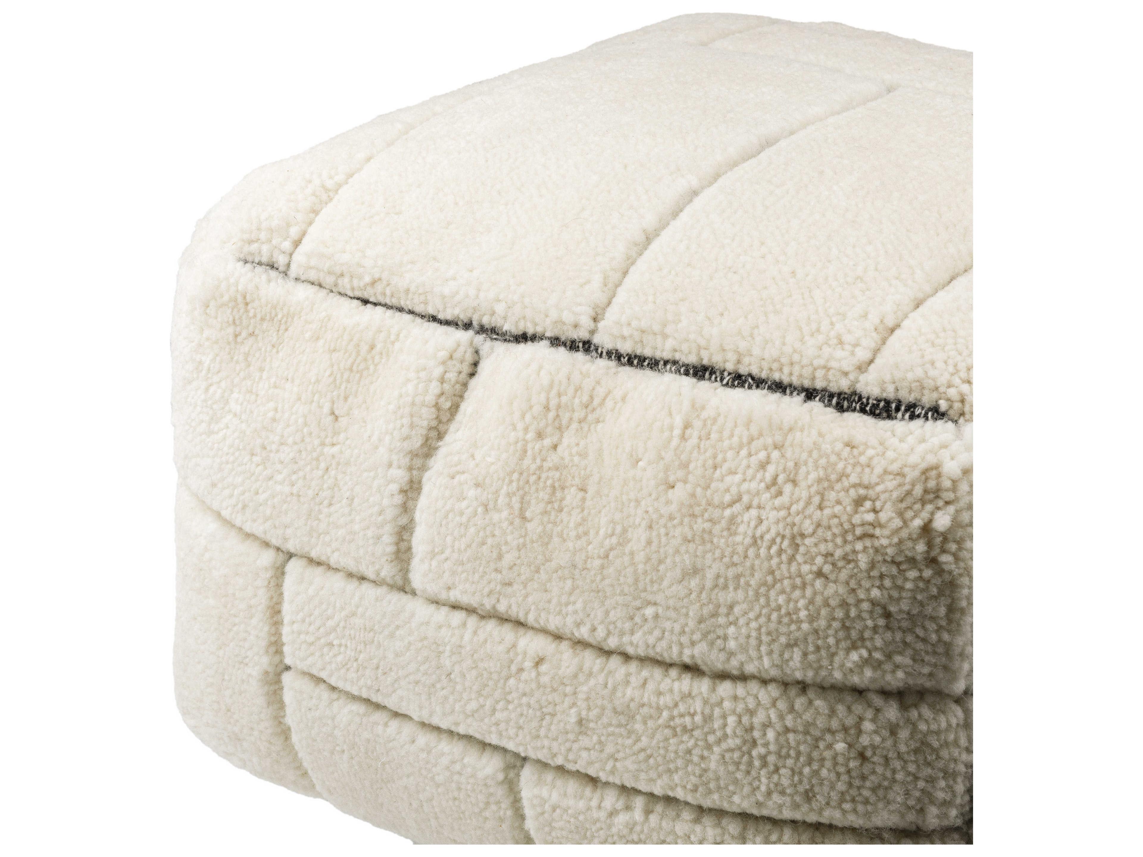 Surya Jakob Ivory Beige Upholstered Pouf