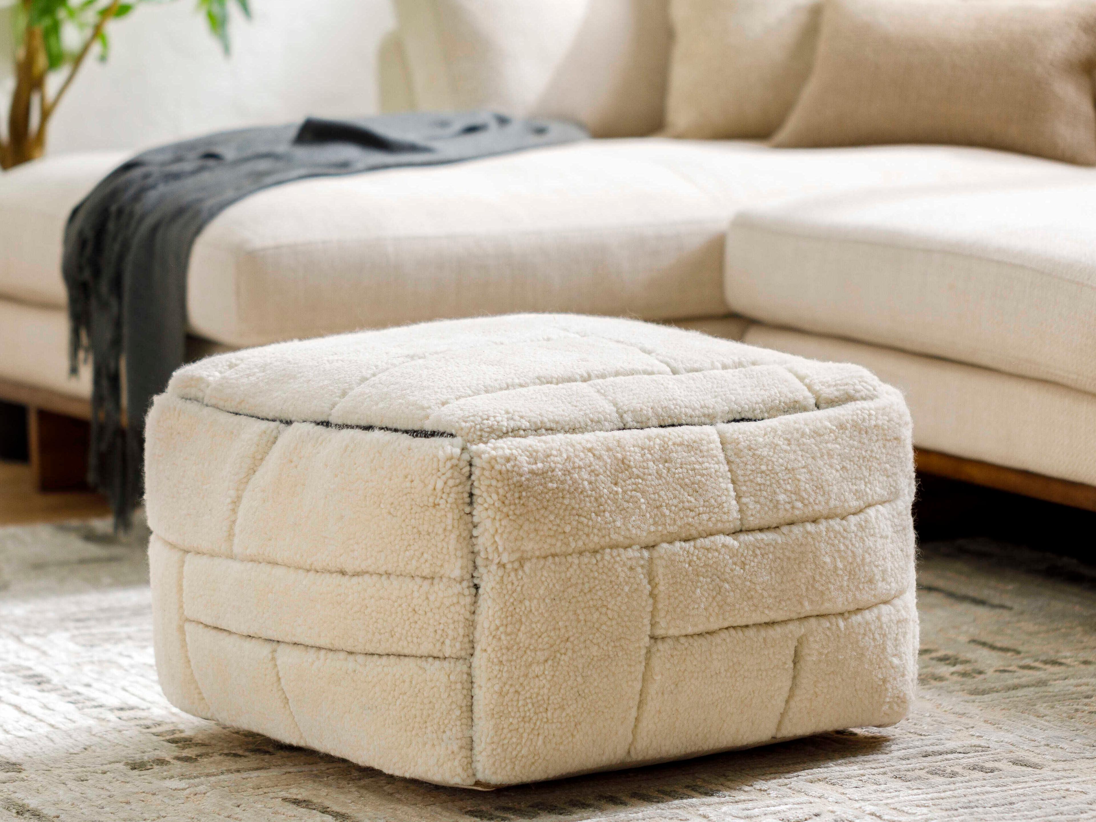 Surya Jakob Ivory Beige Upholstered Pouf