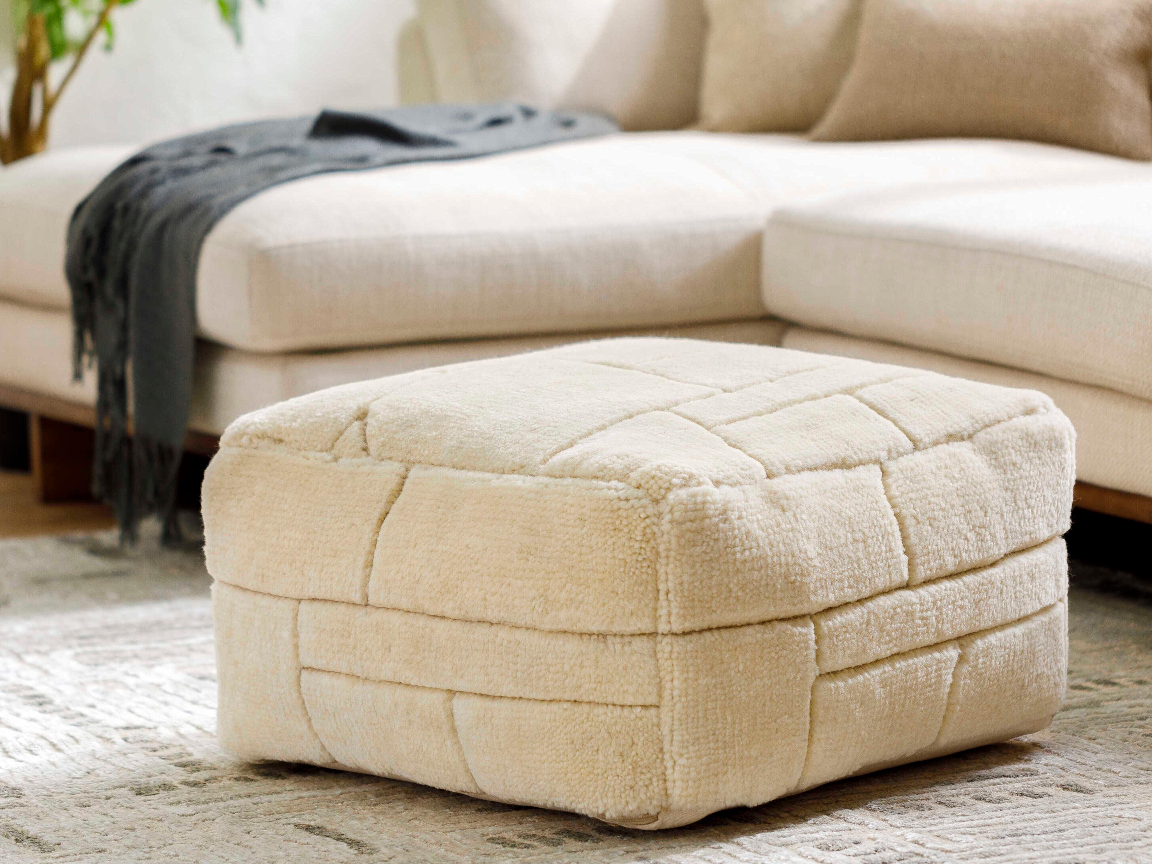 Surya Jakob Ivory Beige Upholstered Pouf