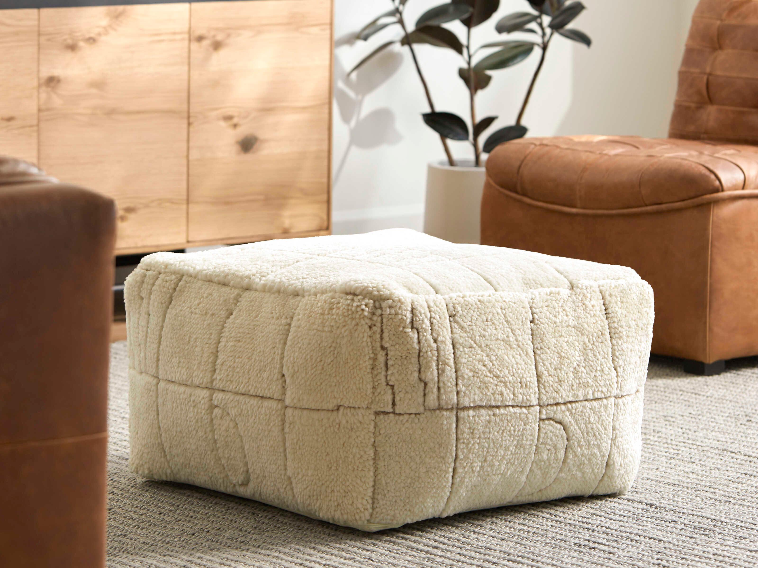 Surya Jakob Ivory Beige Upholstered Pouf