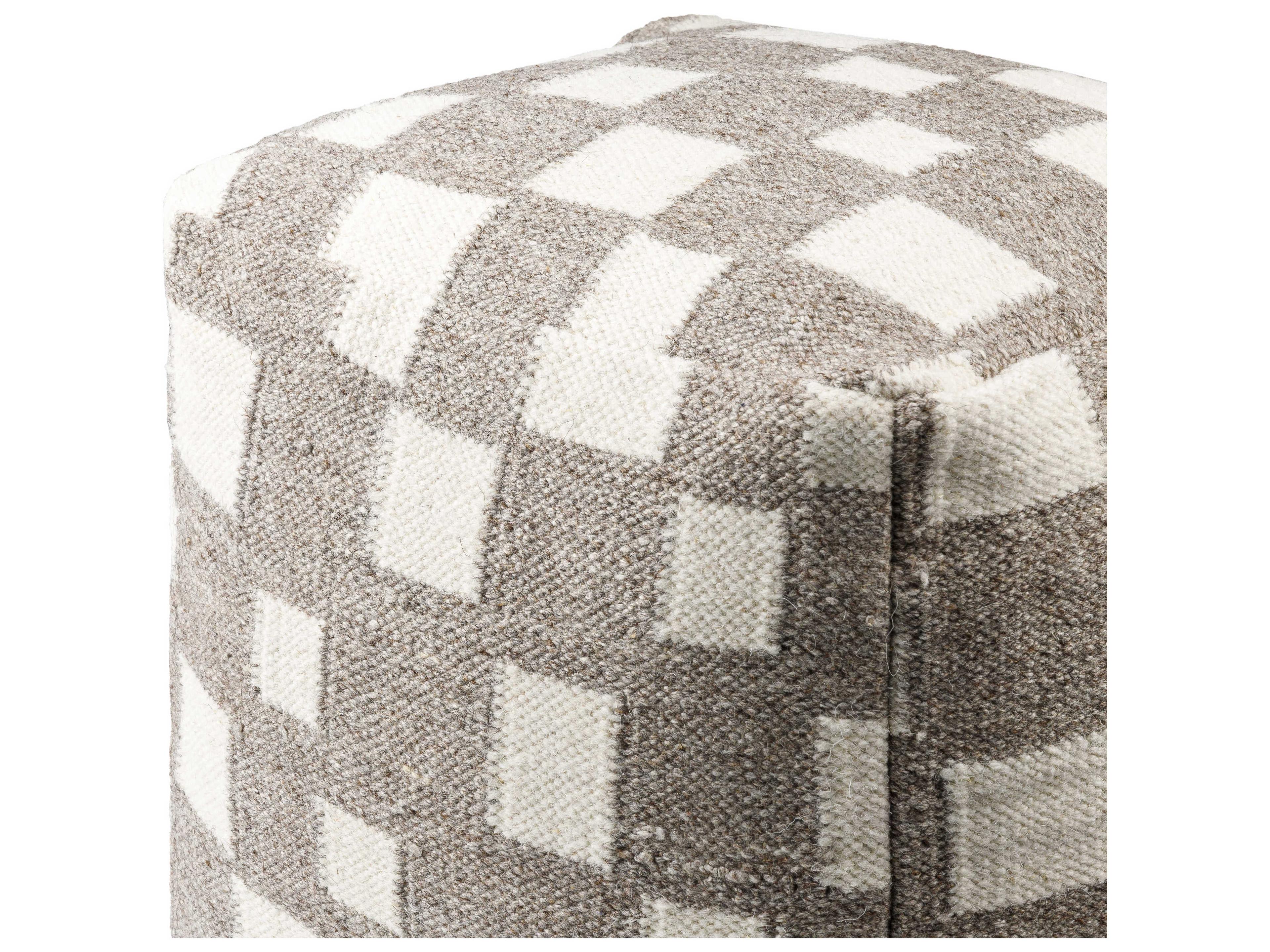 Surya Jacinta Taupe Gray Upholstered Pouf