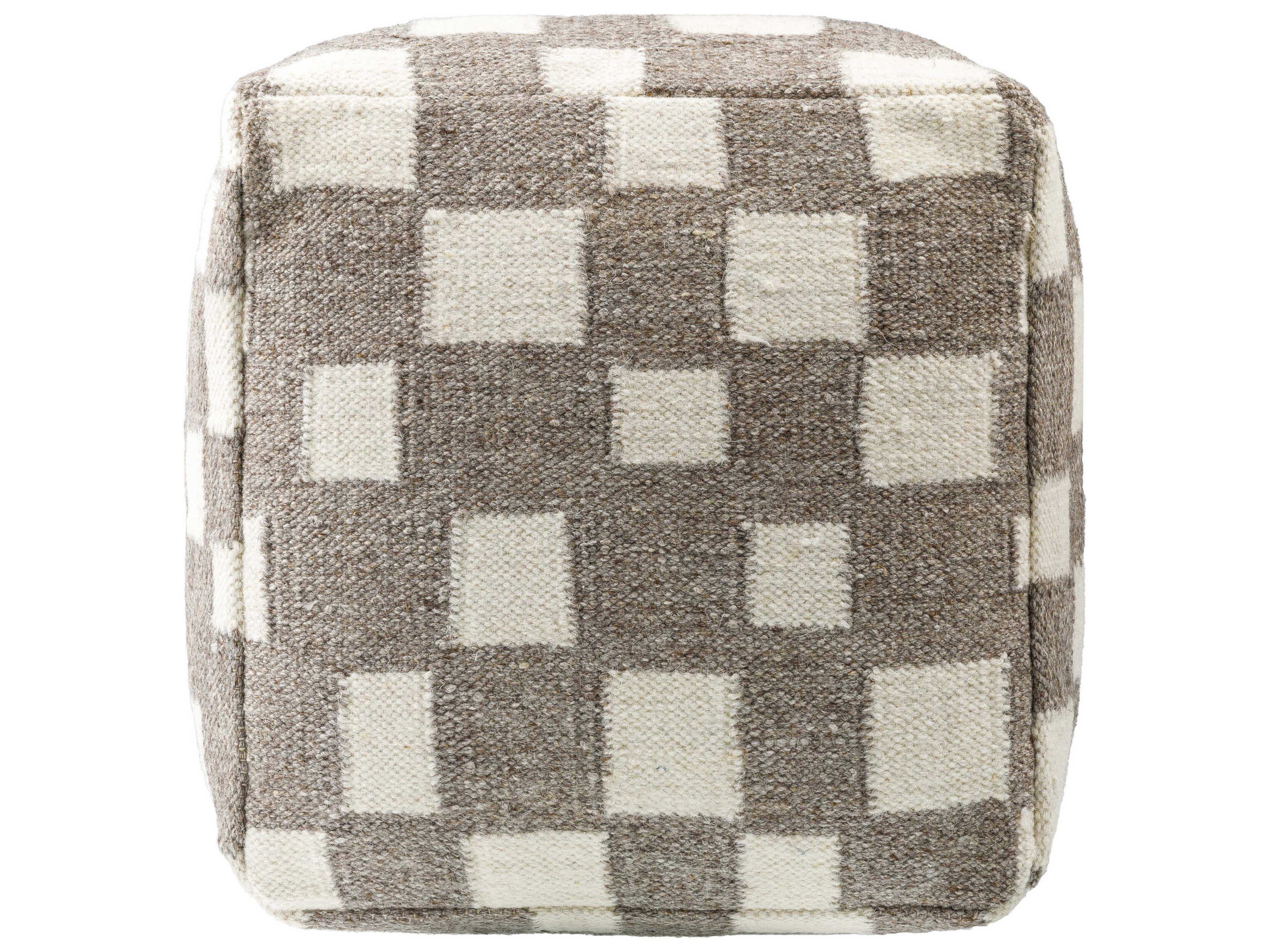 Surya Jacinta Taupe Gray Upholstered Pouf