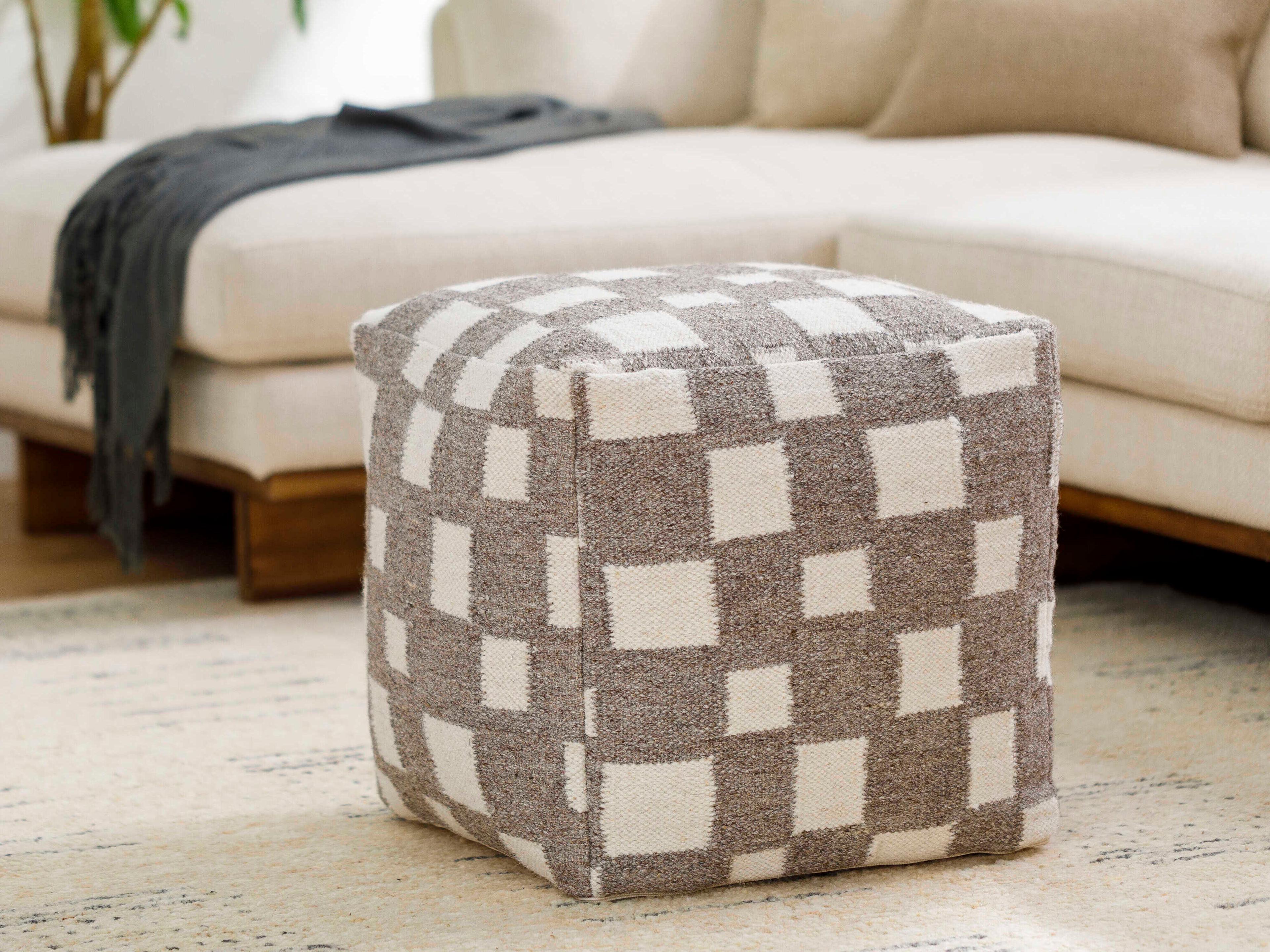Surya Jacinta Taupe Gray Upholstered Pouf