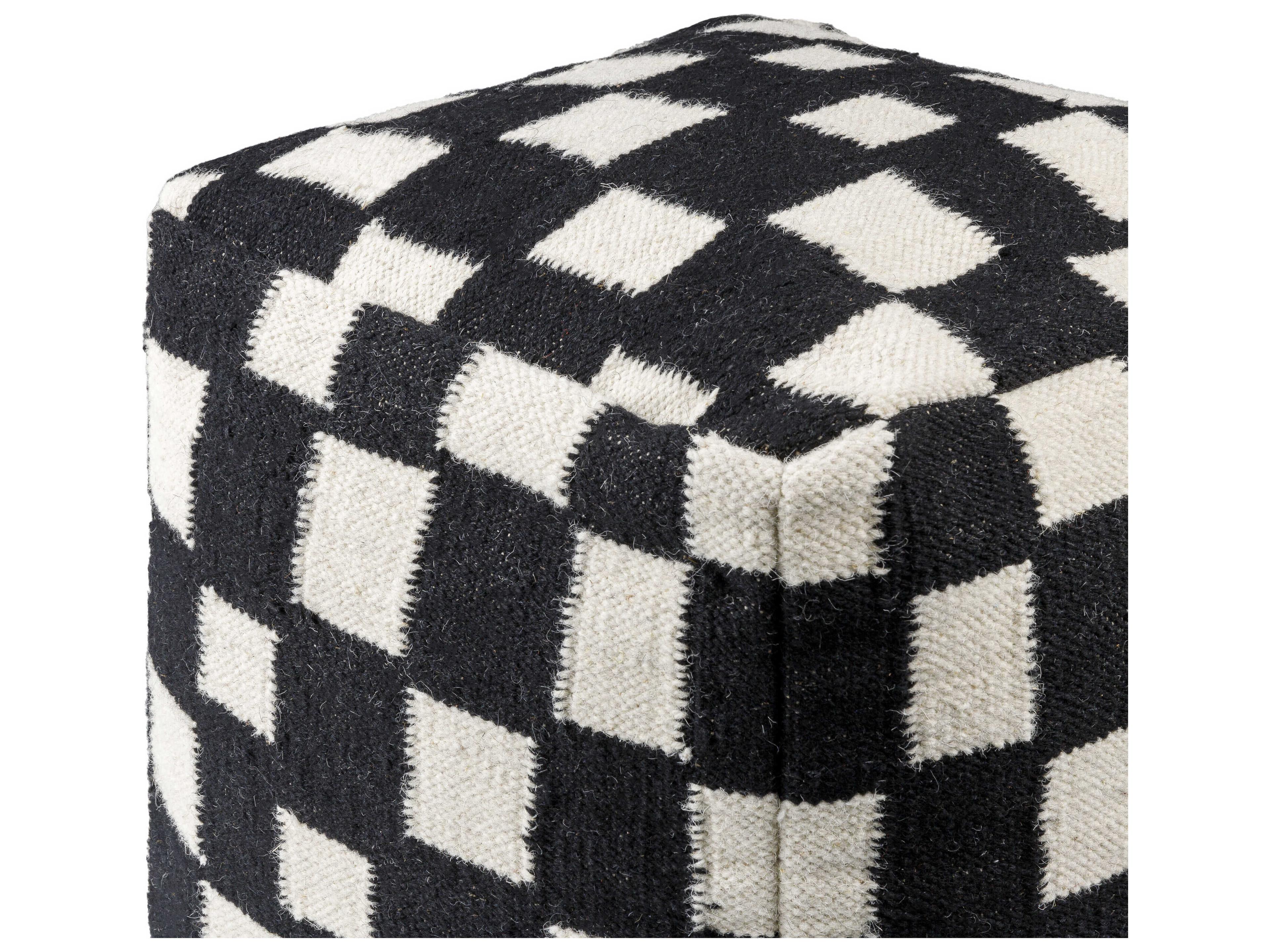 Surya Jacinta Onyx Black Upholstered Pouf
