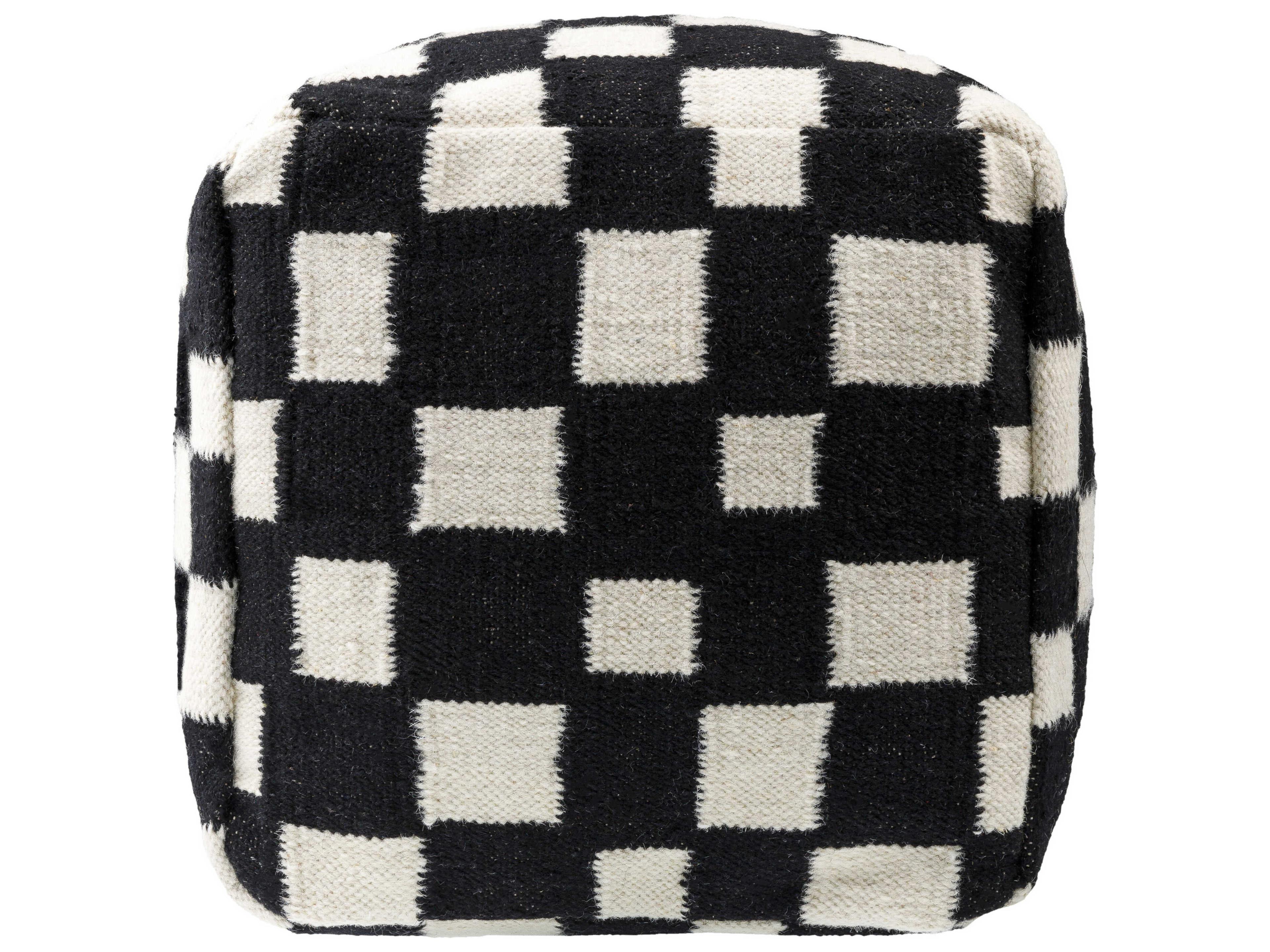 Surya Jacinta Onyx Black Upholstered Pouf