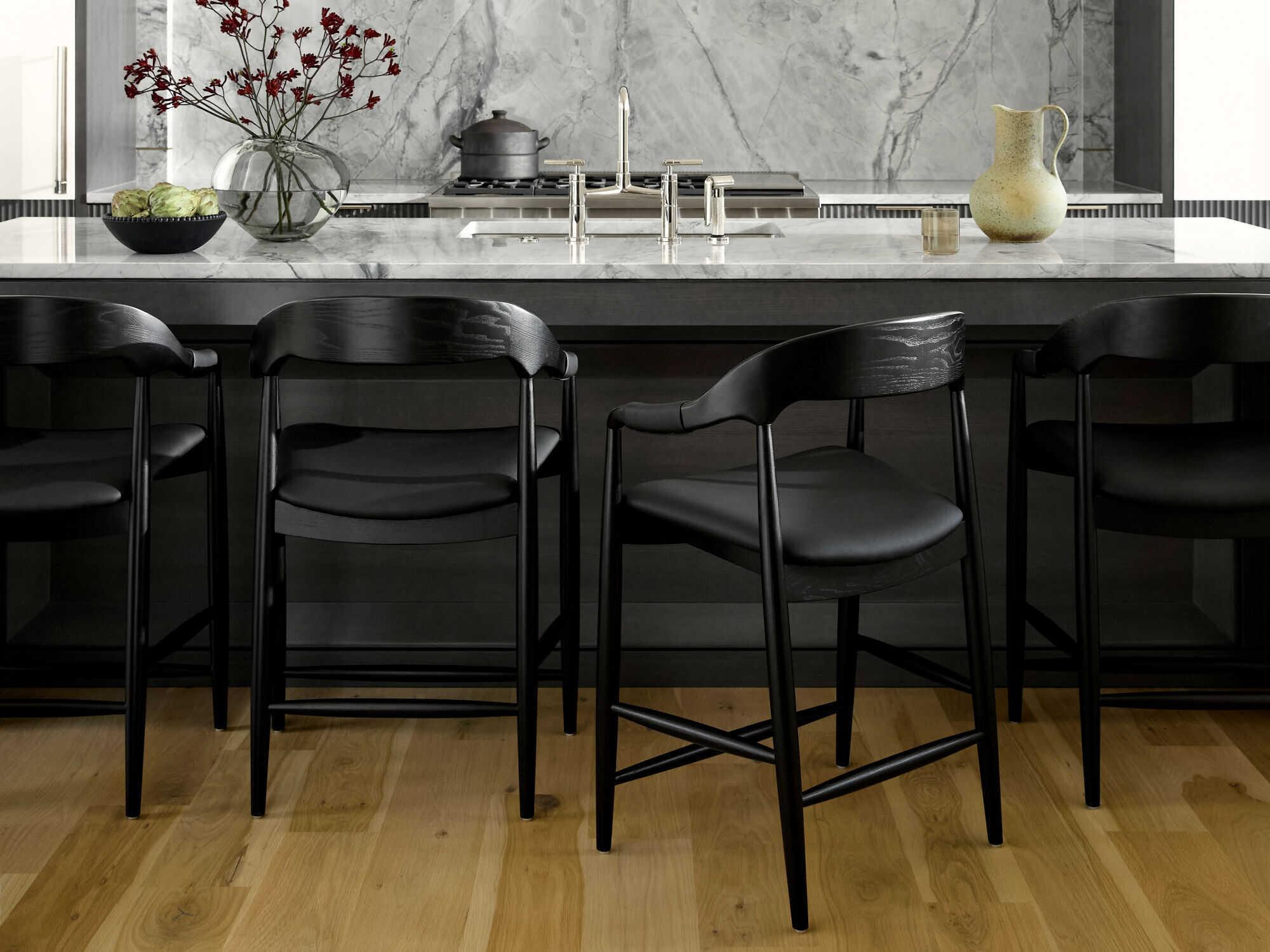 Surya Kisco Black Faux Leather Ash Wood Counter Stool