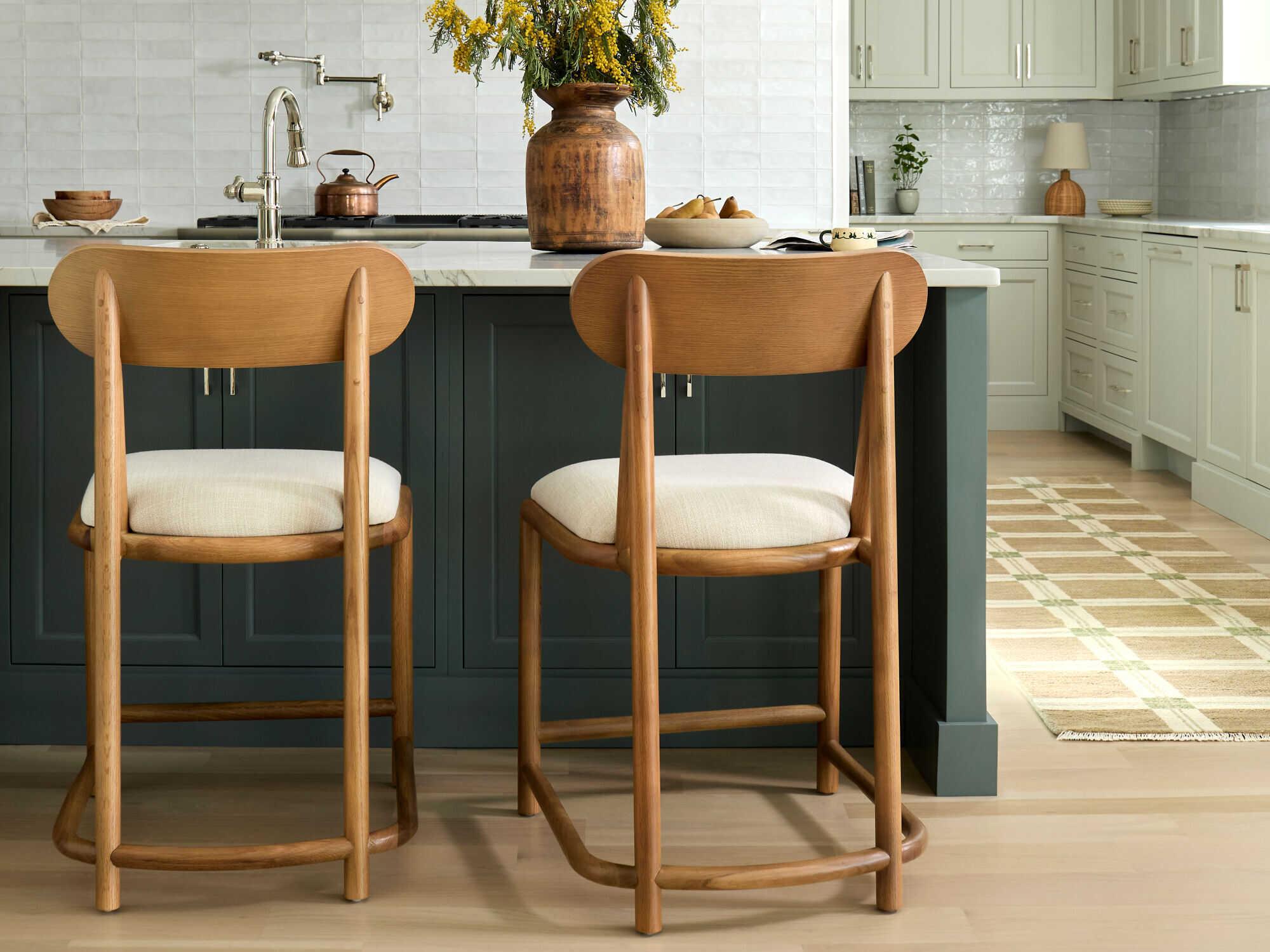 Surya Keating Upholstered Oak Wood Counter Stool