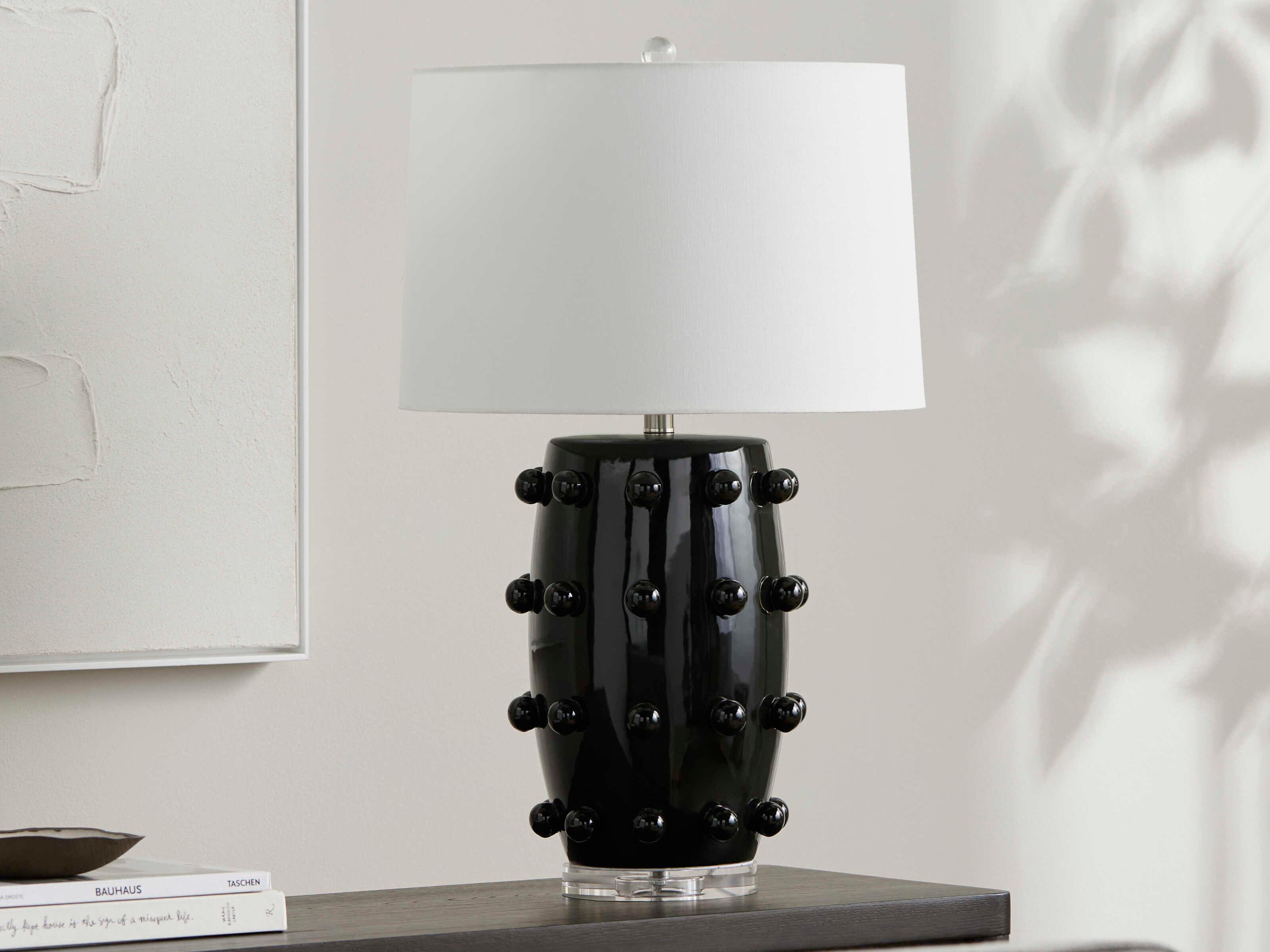 Surya Labianca Black White Linen Buffet Lamp