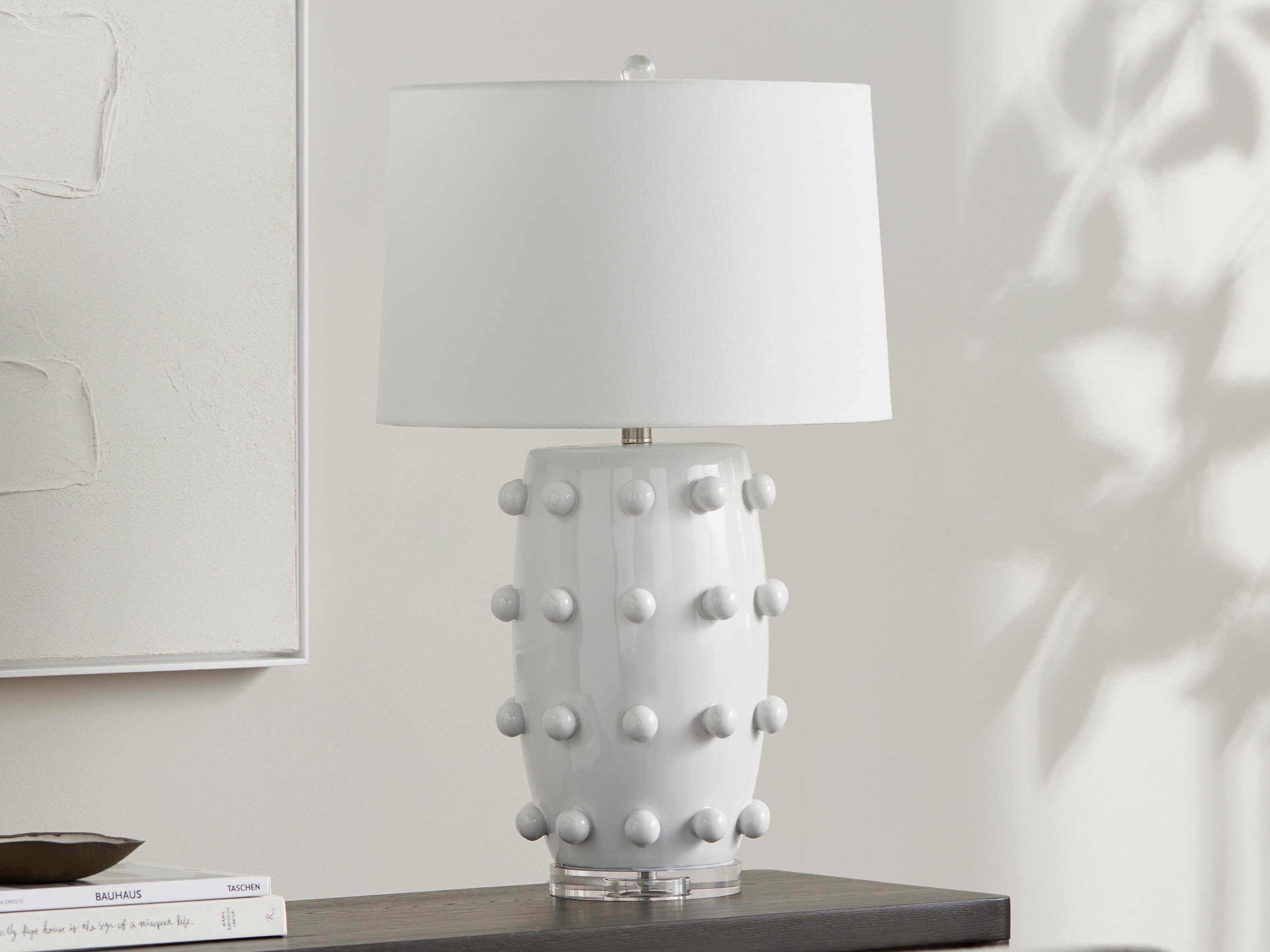 Surya Labianca White Linen Buffet Lamp