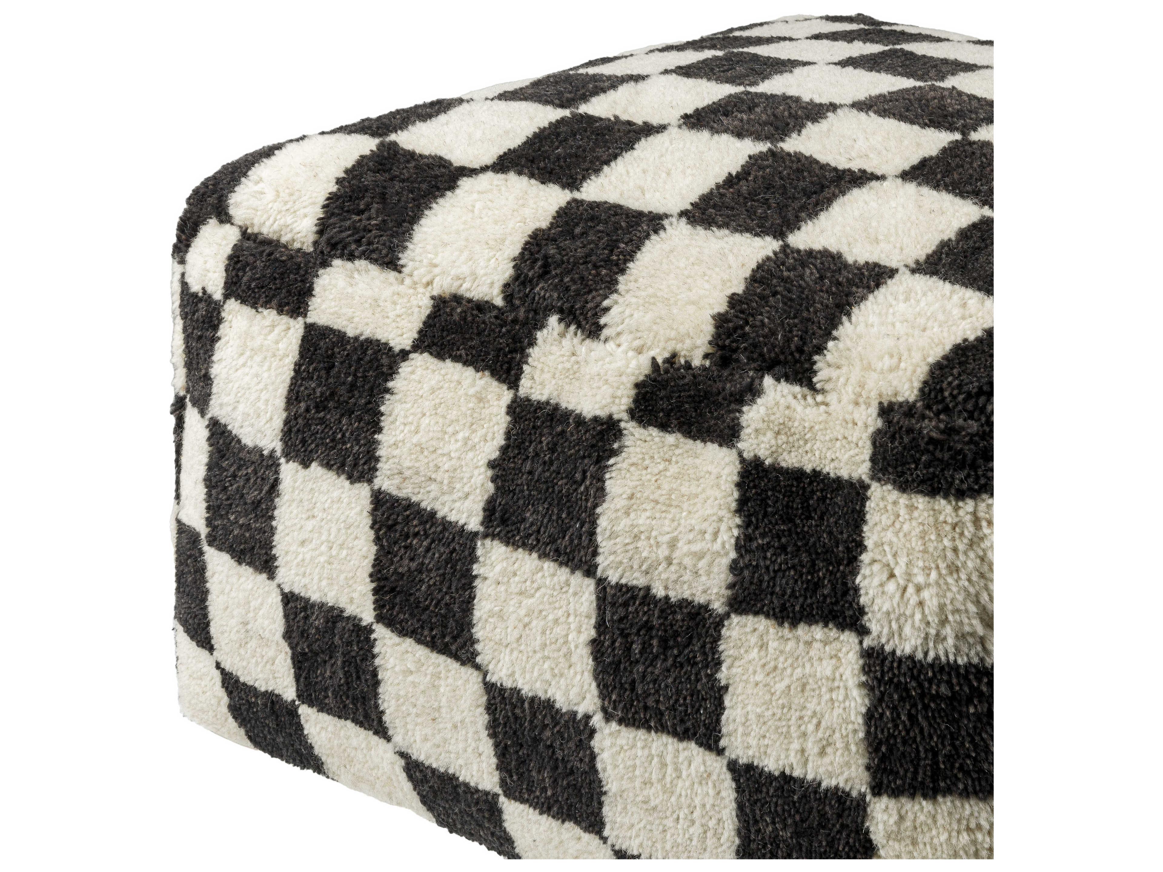Surya Lukas Ebony Black Upholstered Pouf