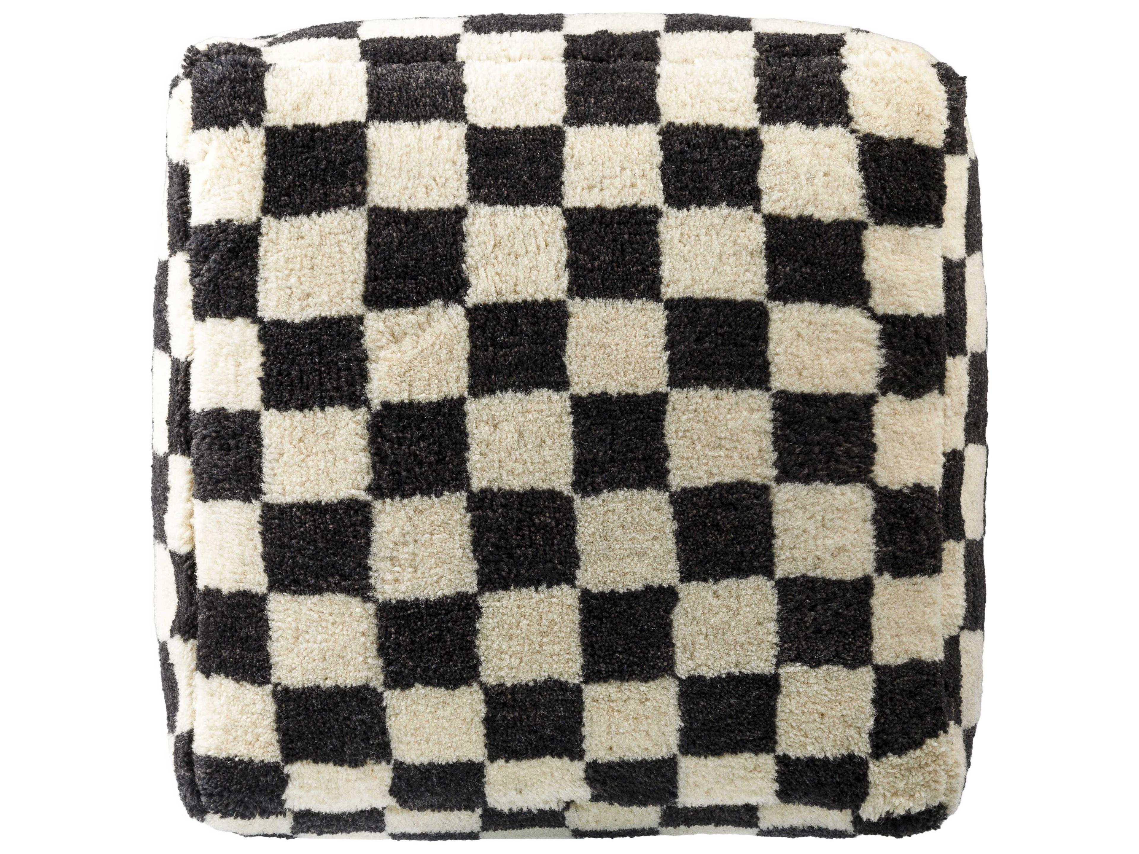 Surya Lukas Ebony Black Upholstered Pouf