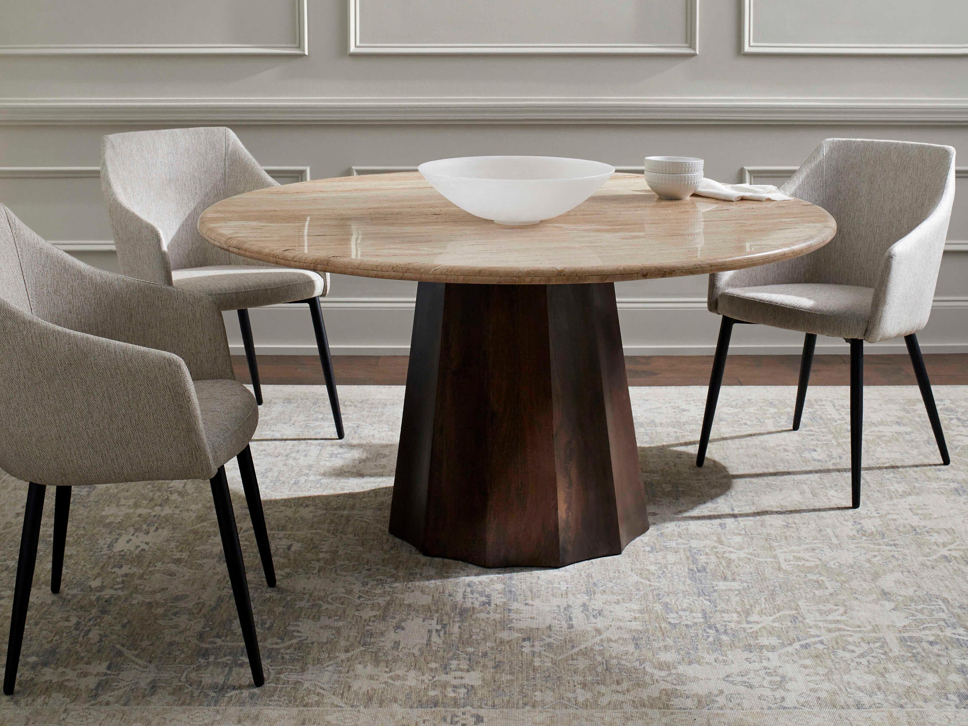 Surya Linus Round Stone Wheat Dark Brown Dining Table