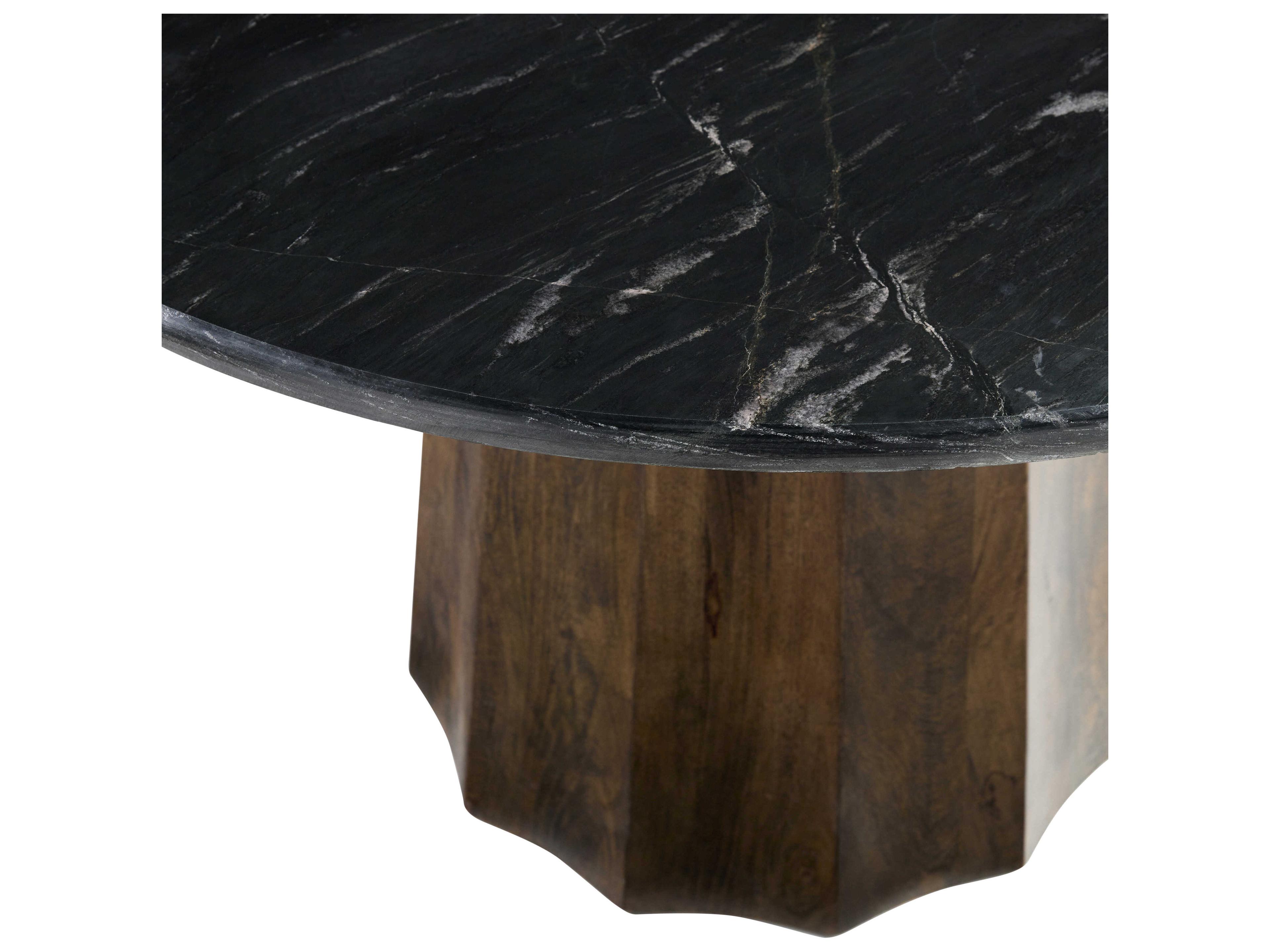 Surya Linus Round Marble Black Dark Brown Dining Table