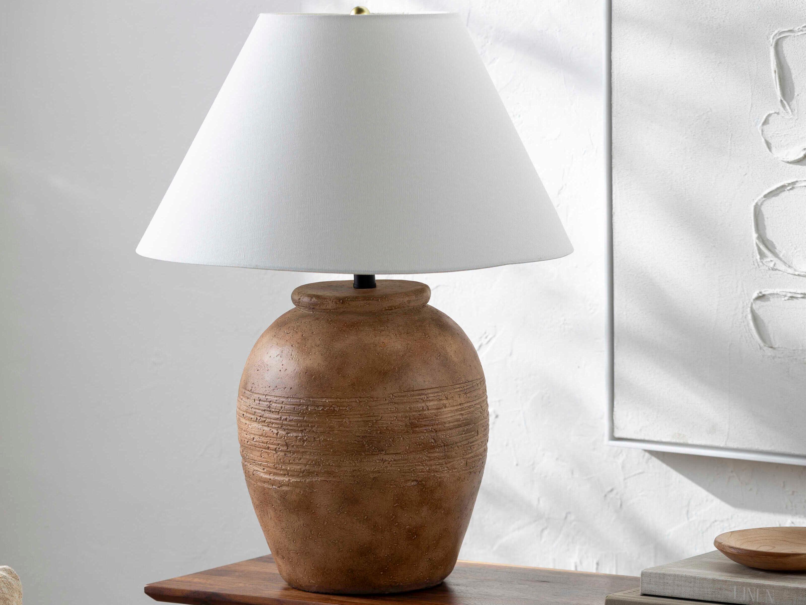 Surya Lirael Brick White Linen Brown Buffet Lamp