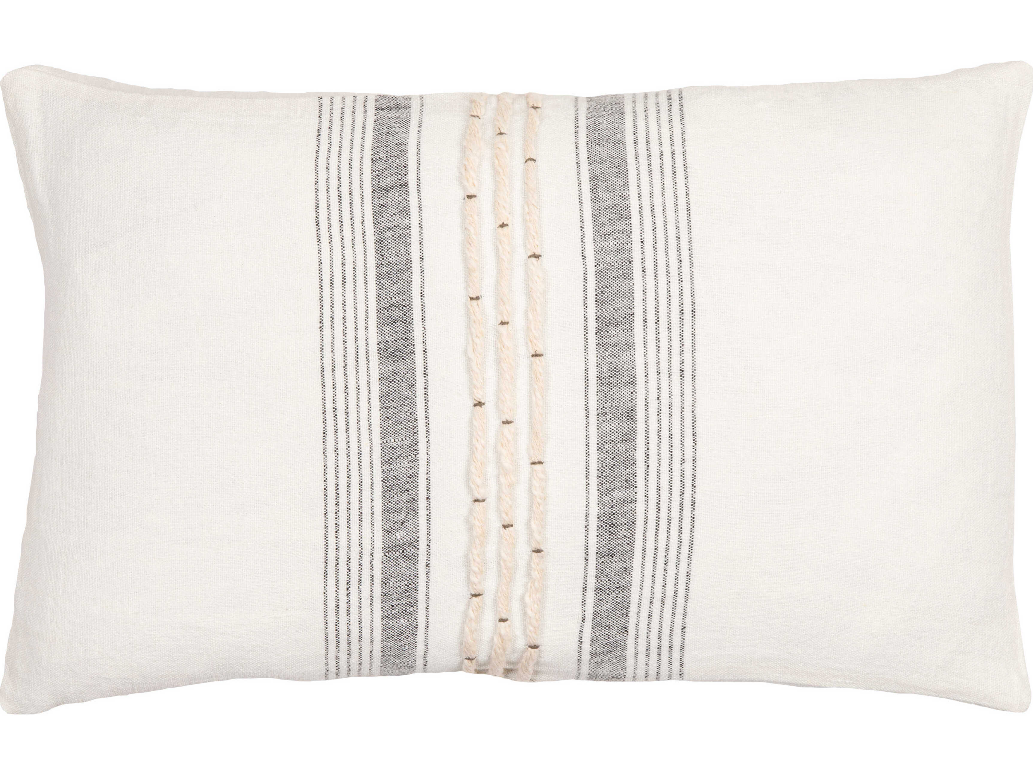 Surya Linen Stripe Embellished Cream / Black Pillow