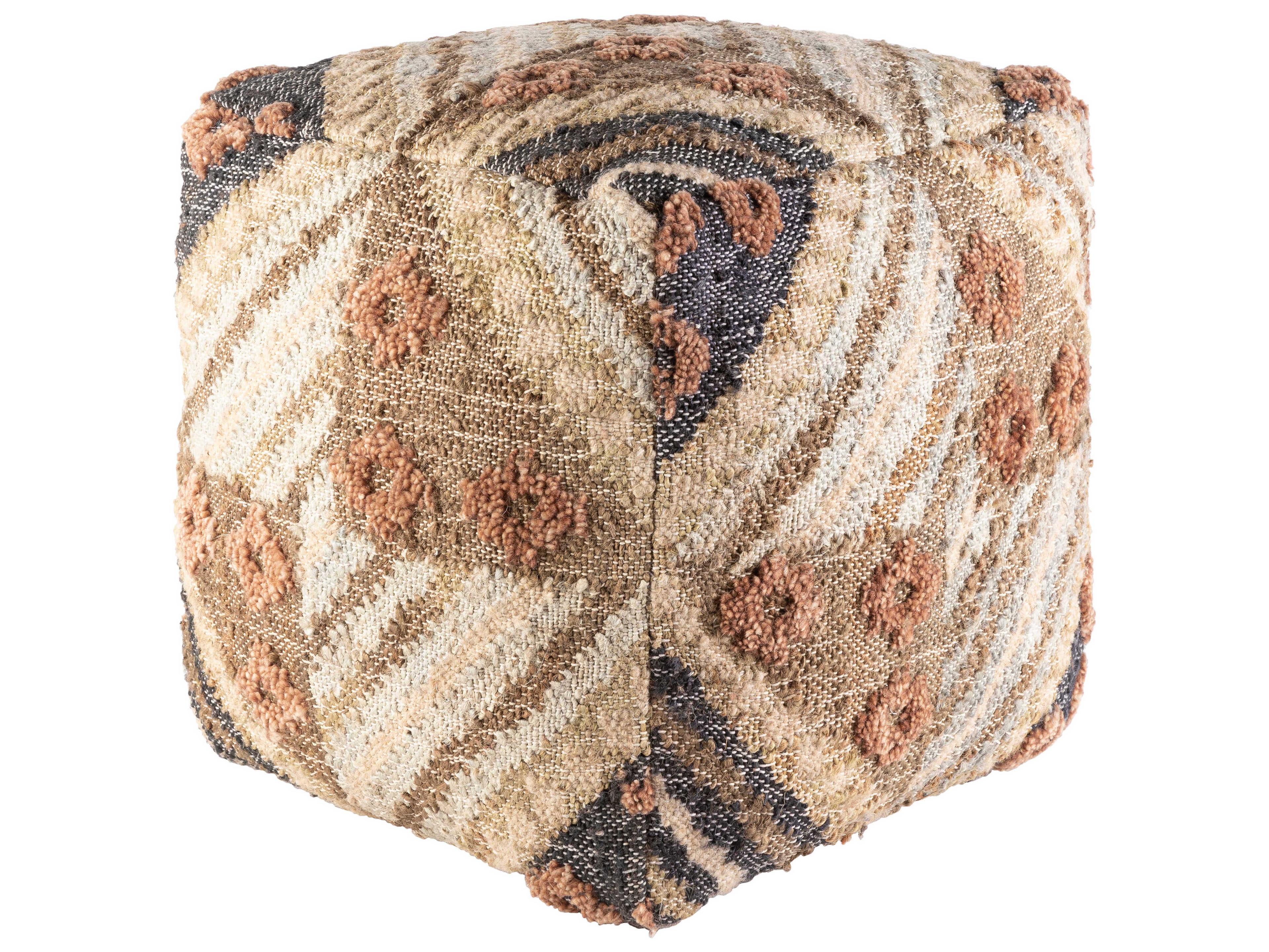 Surya Luanda Dark Brown Light Beige Upholstered Ottoman