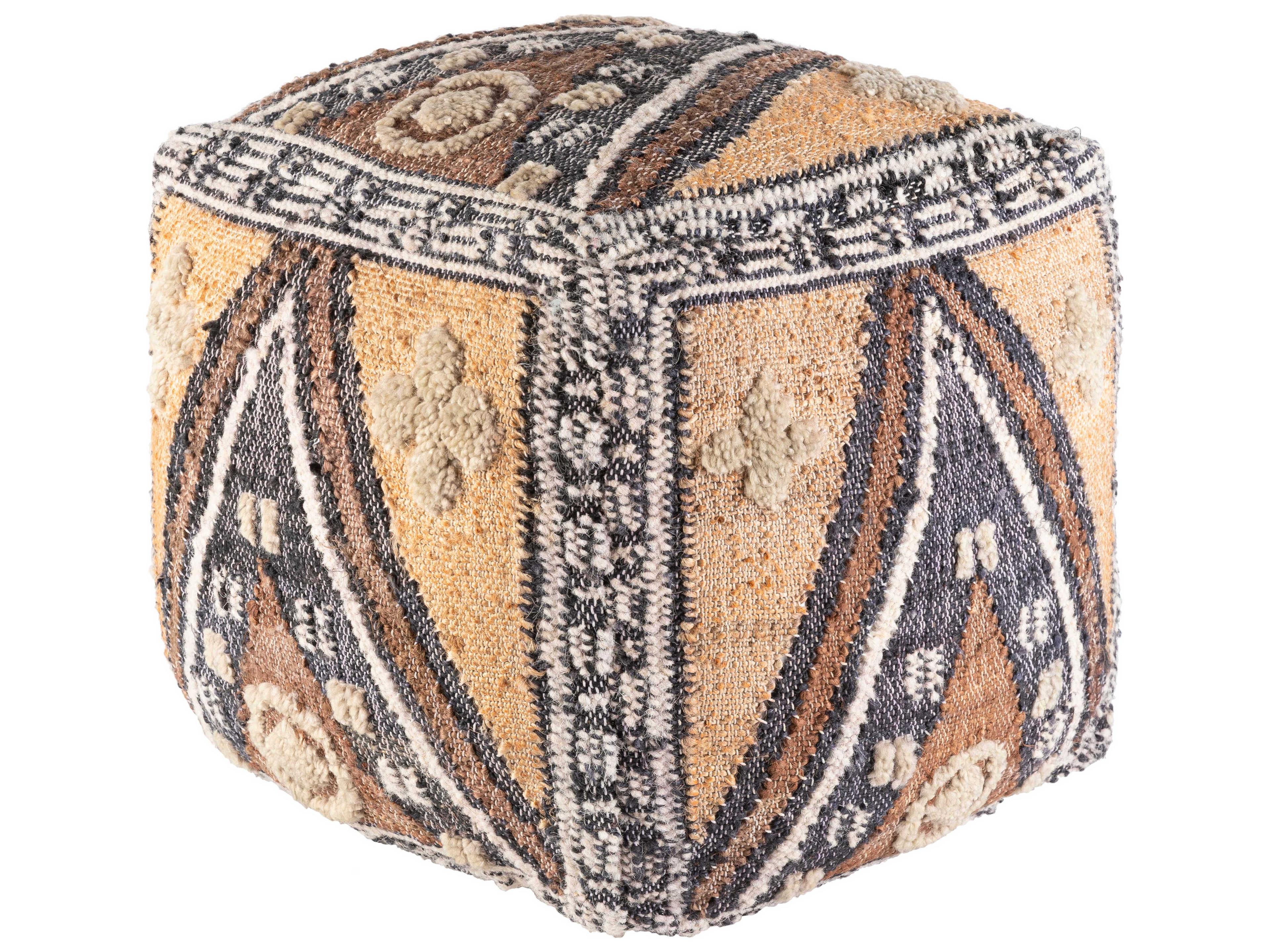 Surya Luanda Black Light Beige Brown Upholstered Ottoman