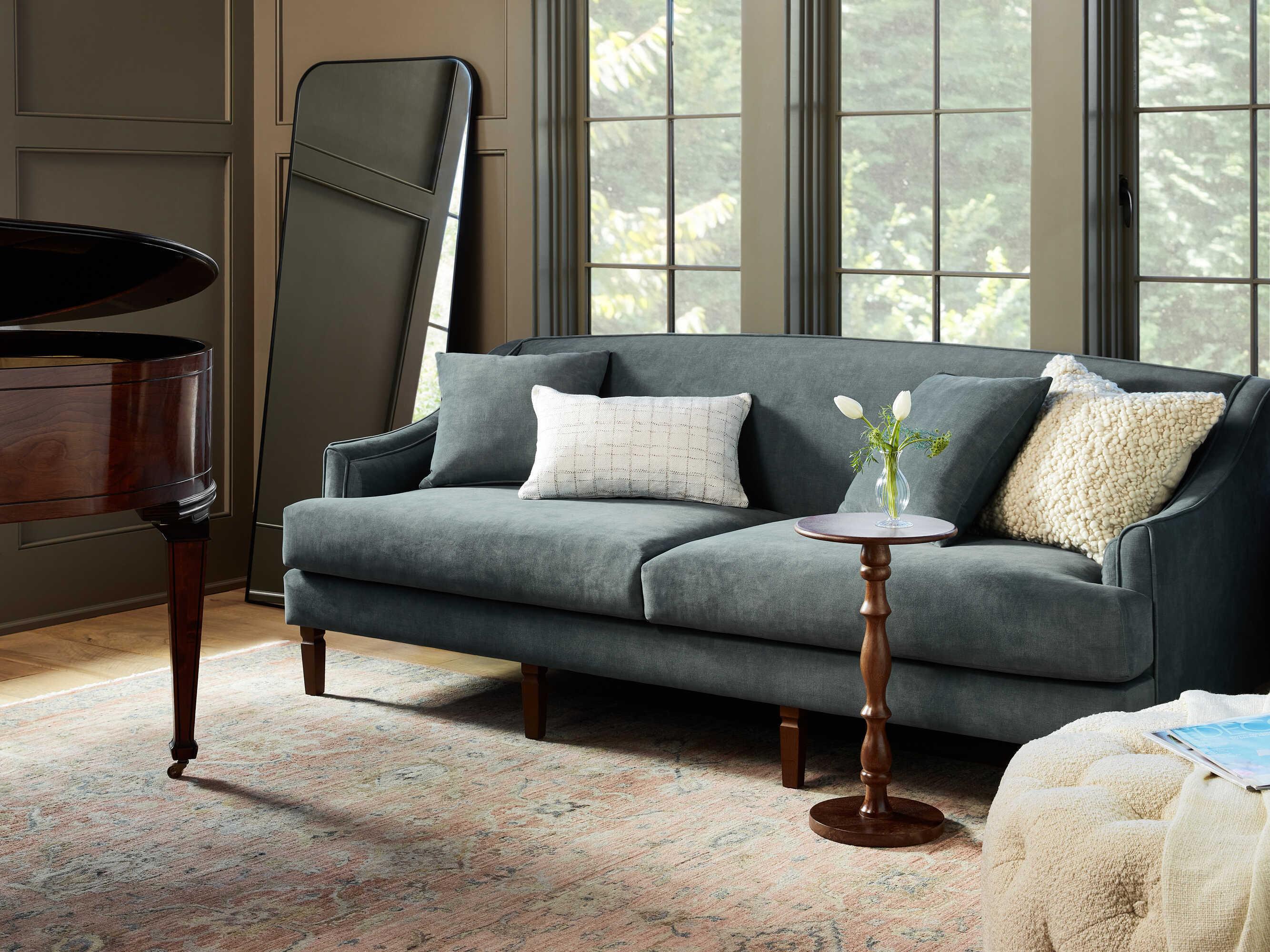 Surya Maywood Light Brown Dark Blue Upholstered Sofa