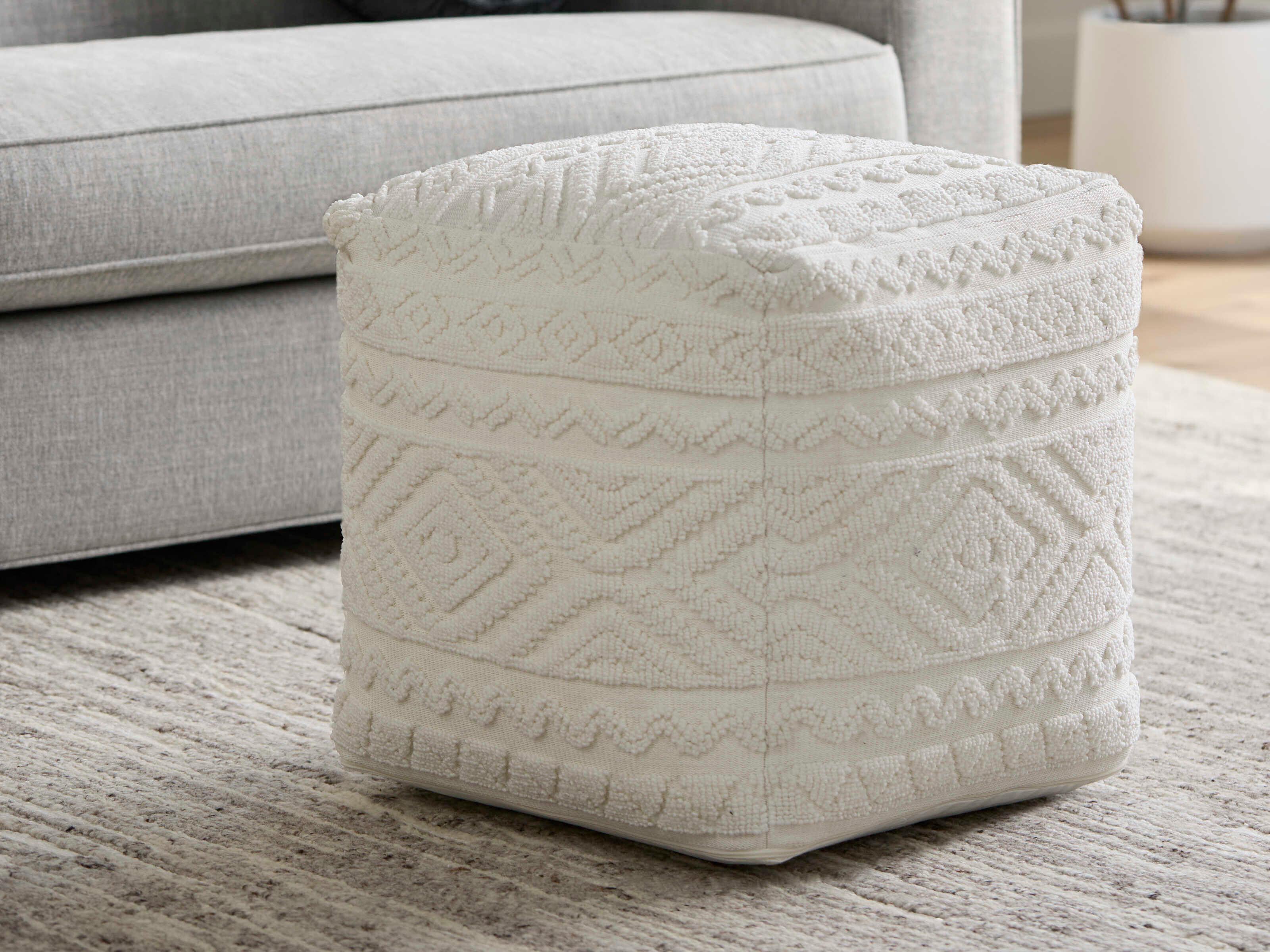 Surya Matthew Ivory Cream Upholstered Pouf