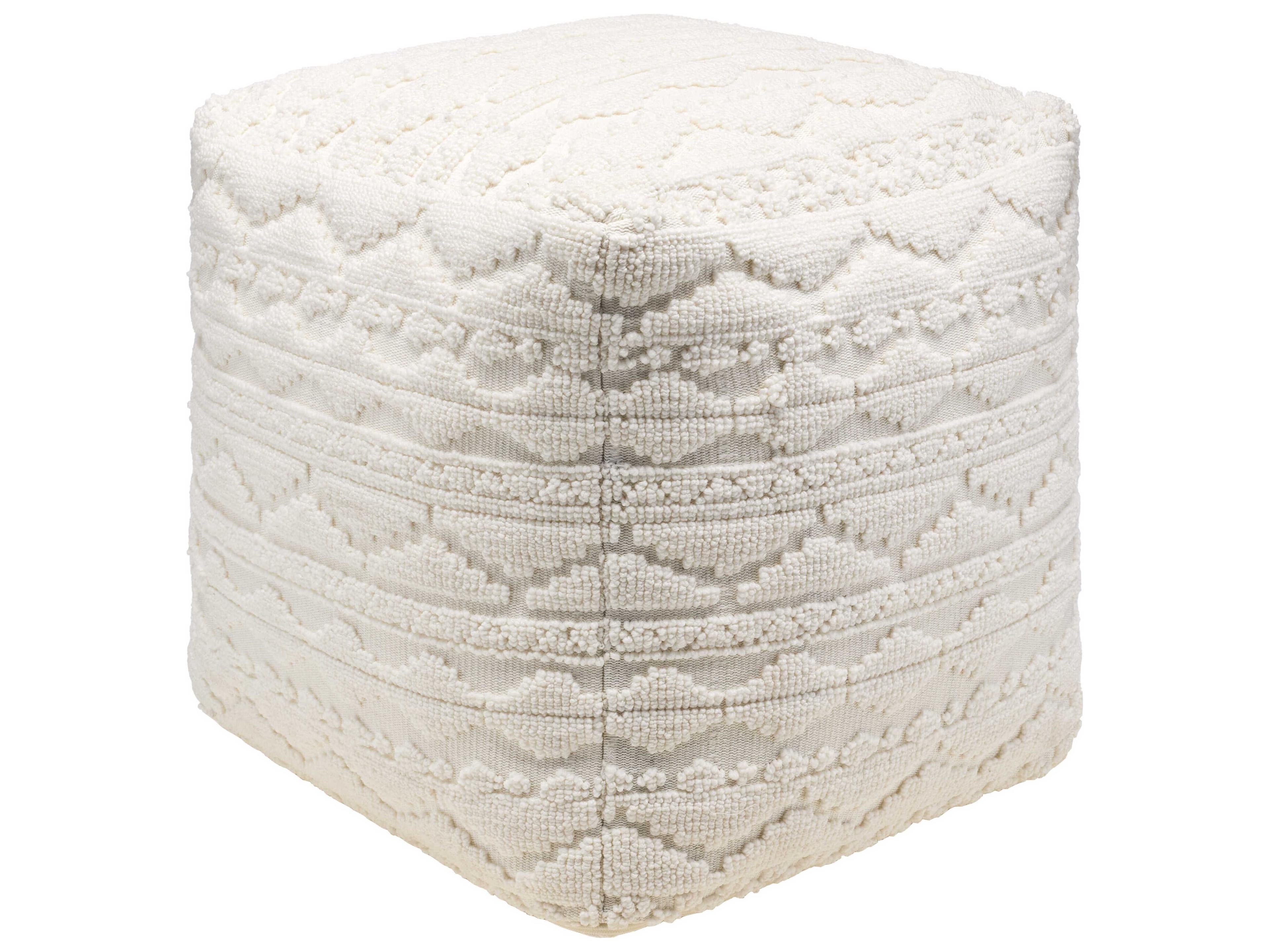 Surya Matthew Ivory Cream Upholstered Pouf