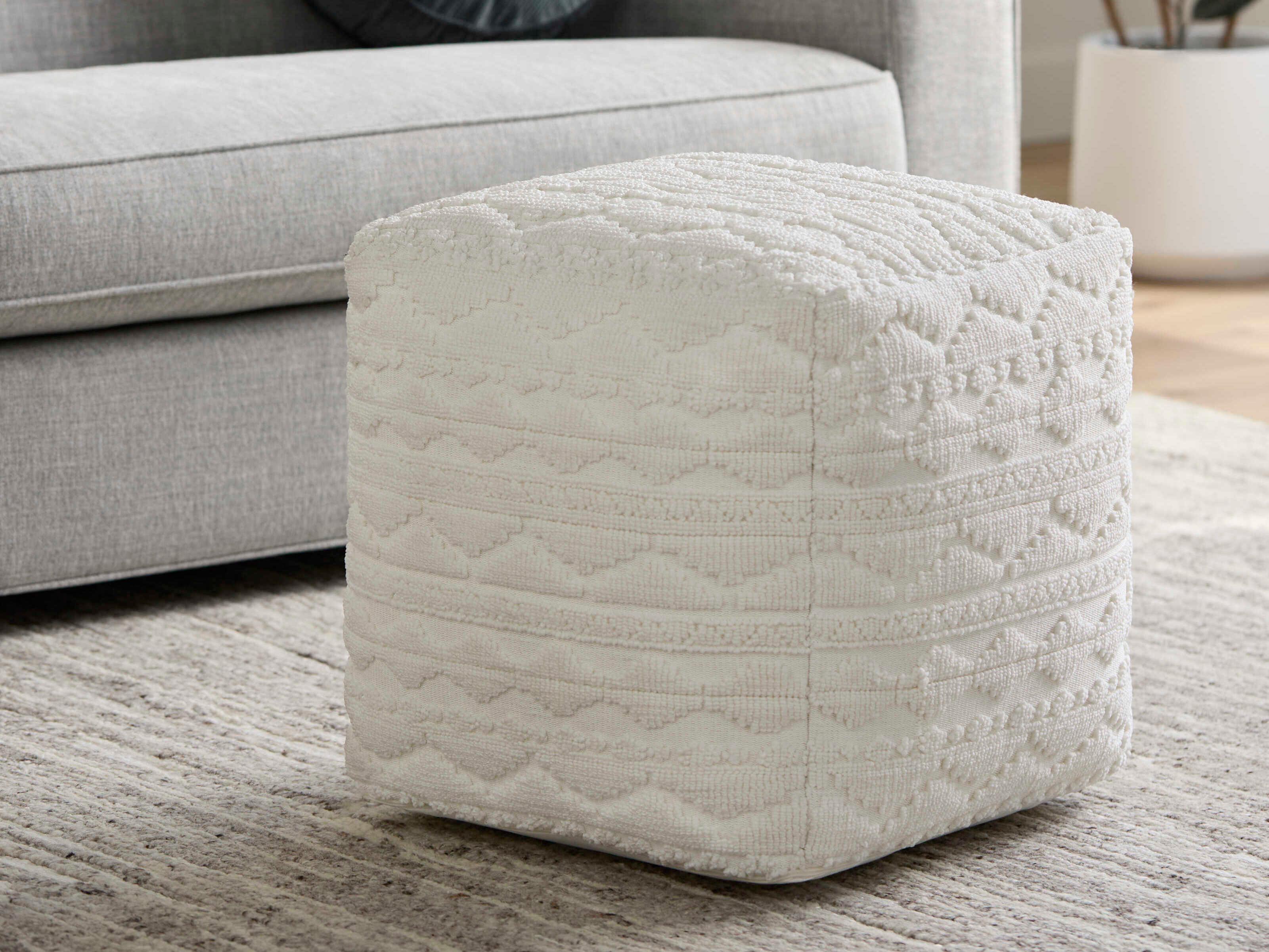 Surya Matthew Ivory Cream Upholstered Pouf