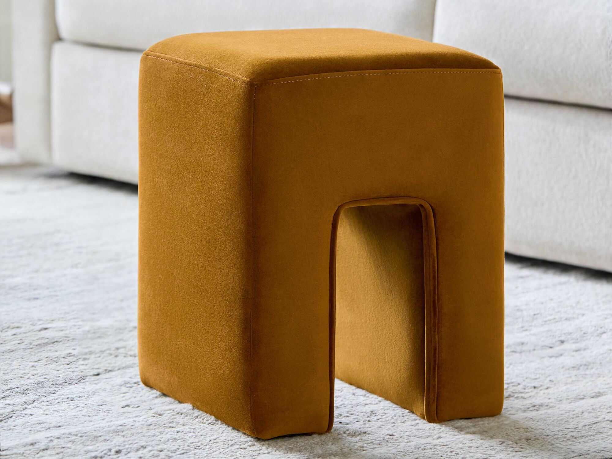 Surya Miraya Mustard Orange Upholstered Ottoman
