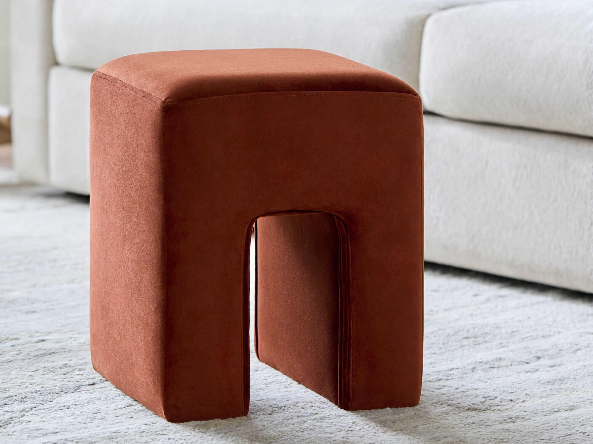 Surya Miraya Rust Red Upholstered Ottoman