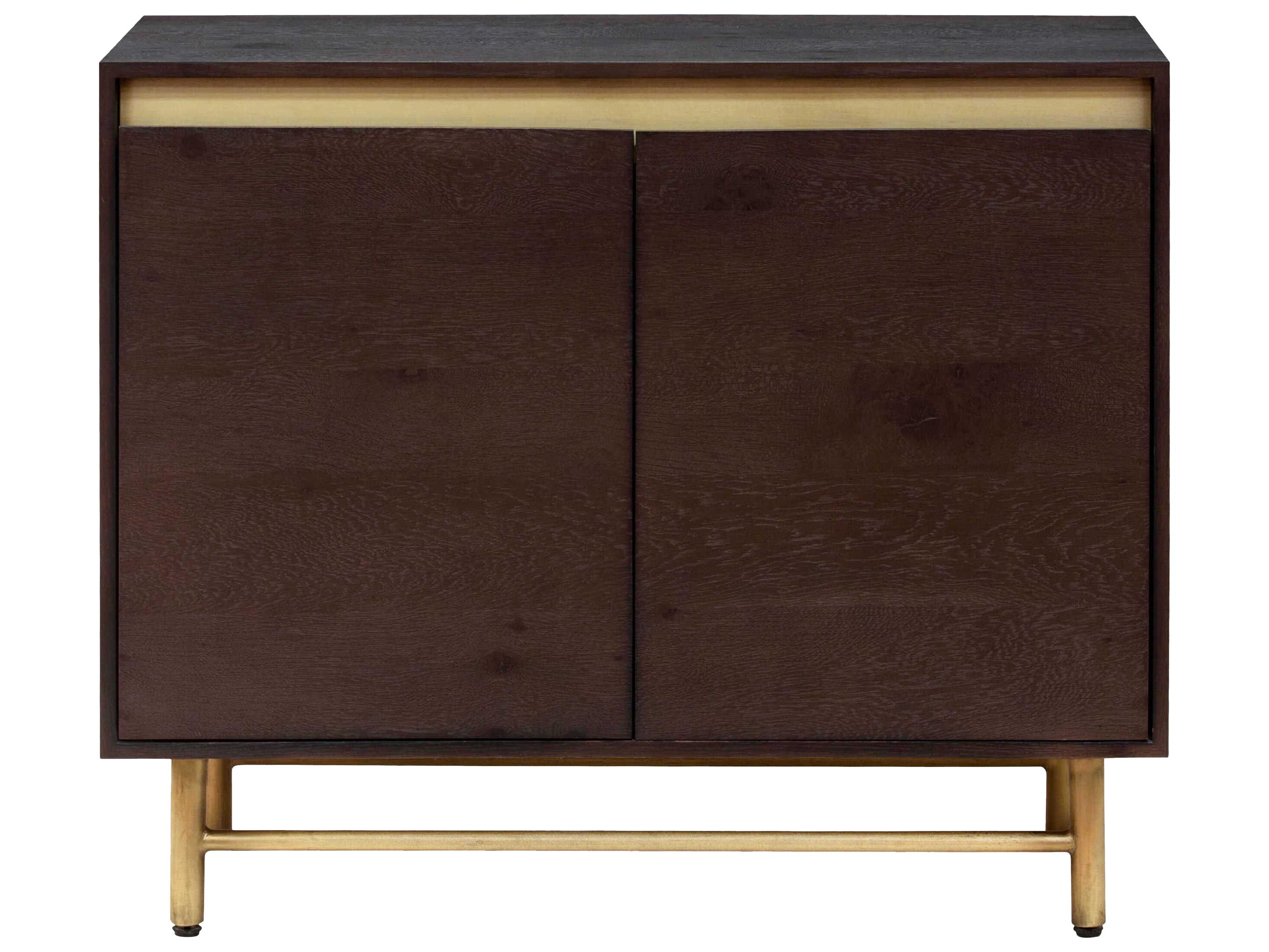 Surya Molander Brown Metallic Brass Oak Wood Accent Cabinet