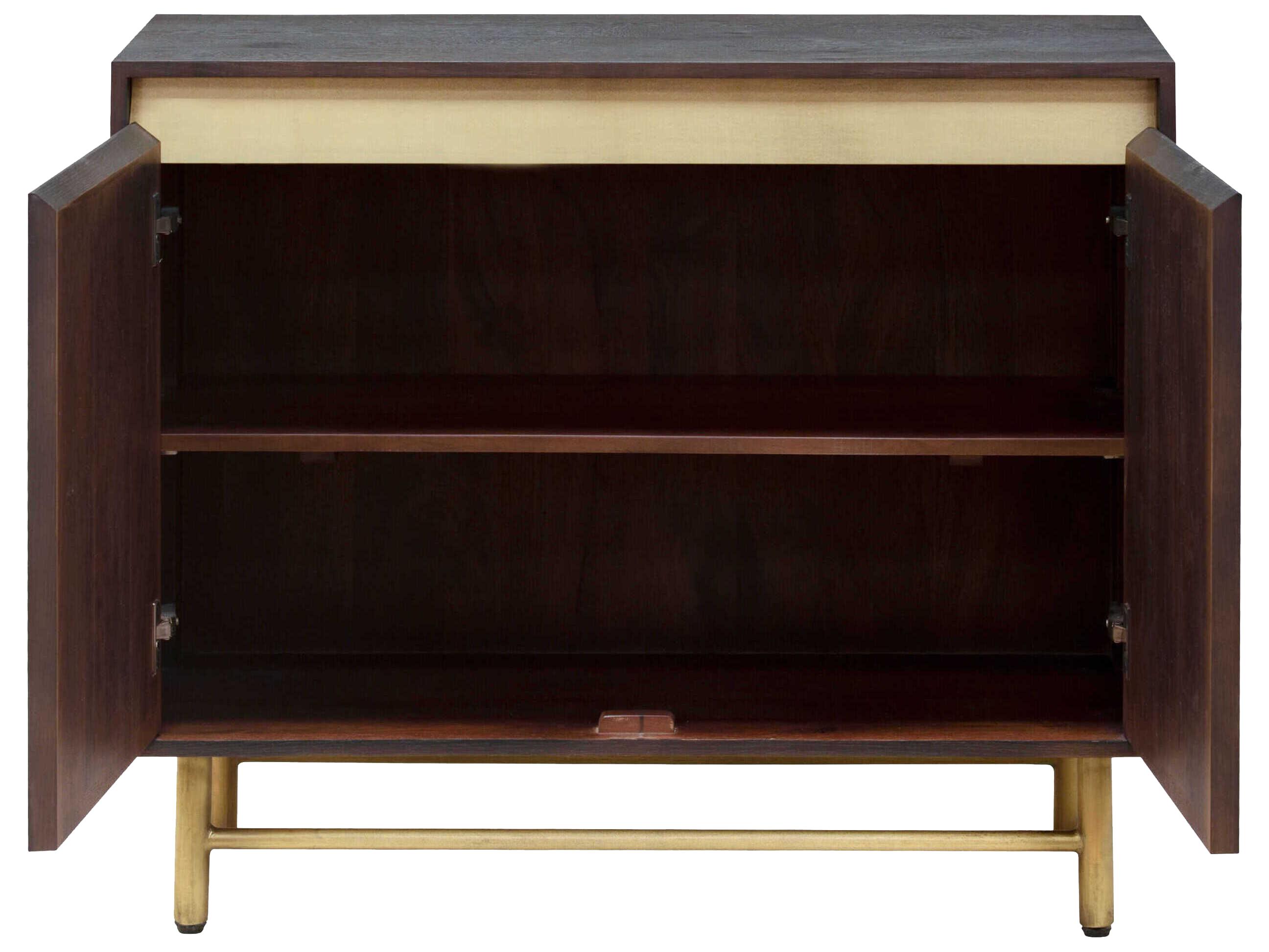 Surya Molander Brown Metallic Brass Oak Wood Accent Cabinet