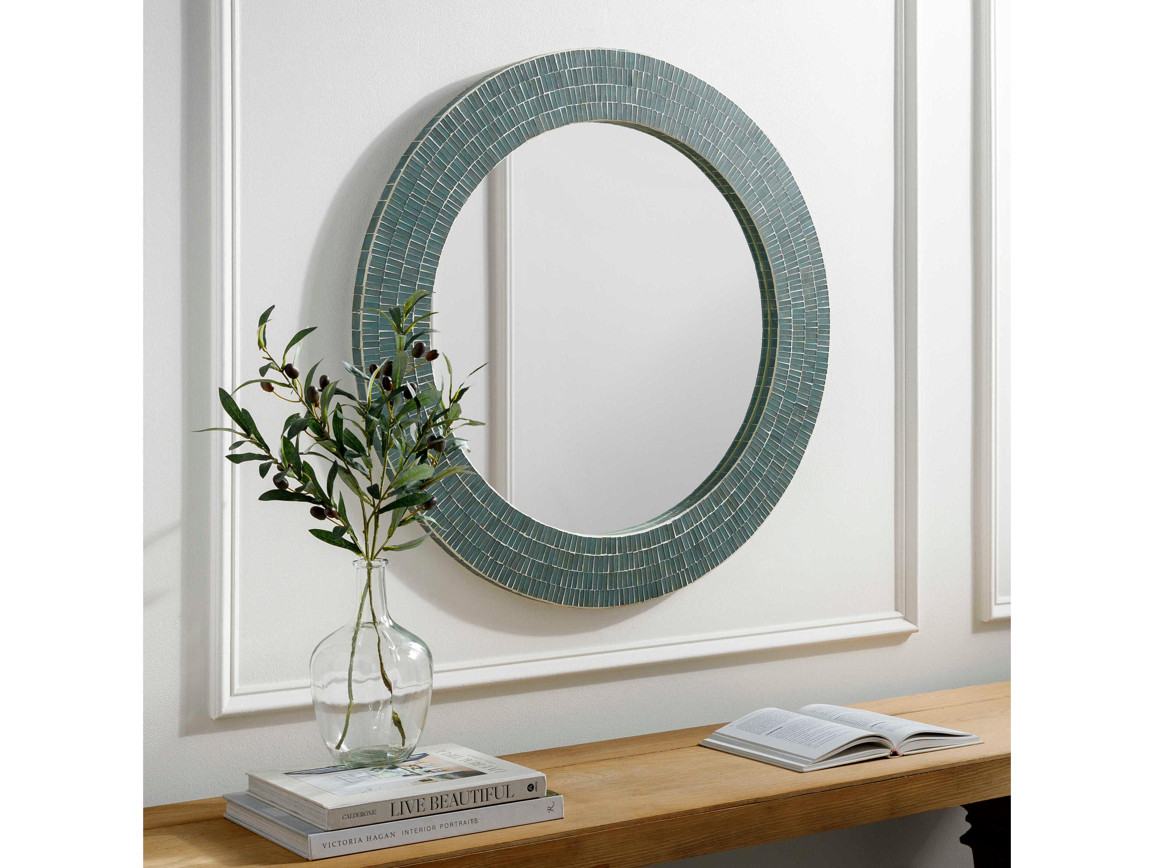 Surya Natalia Gray Round Wall Mirror