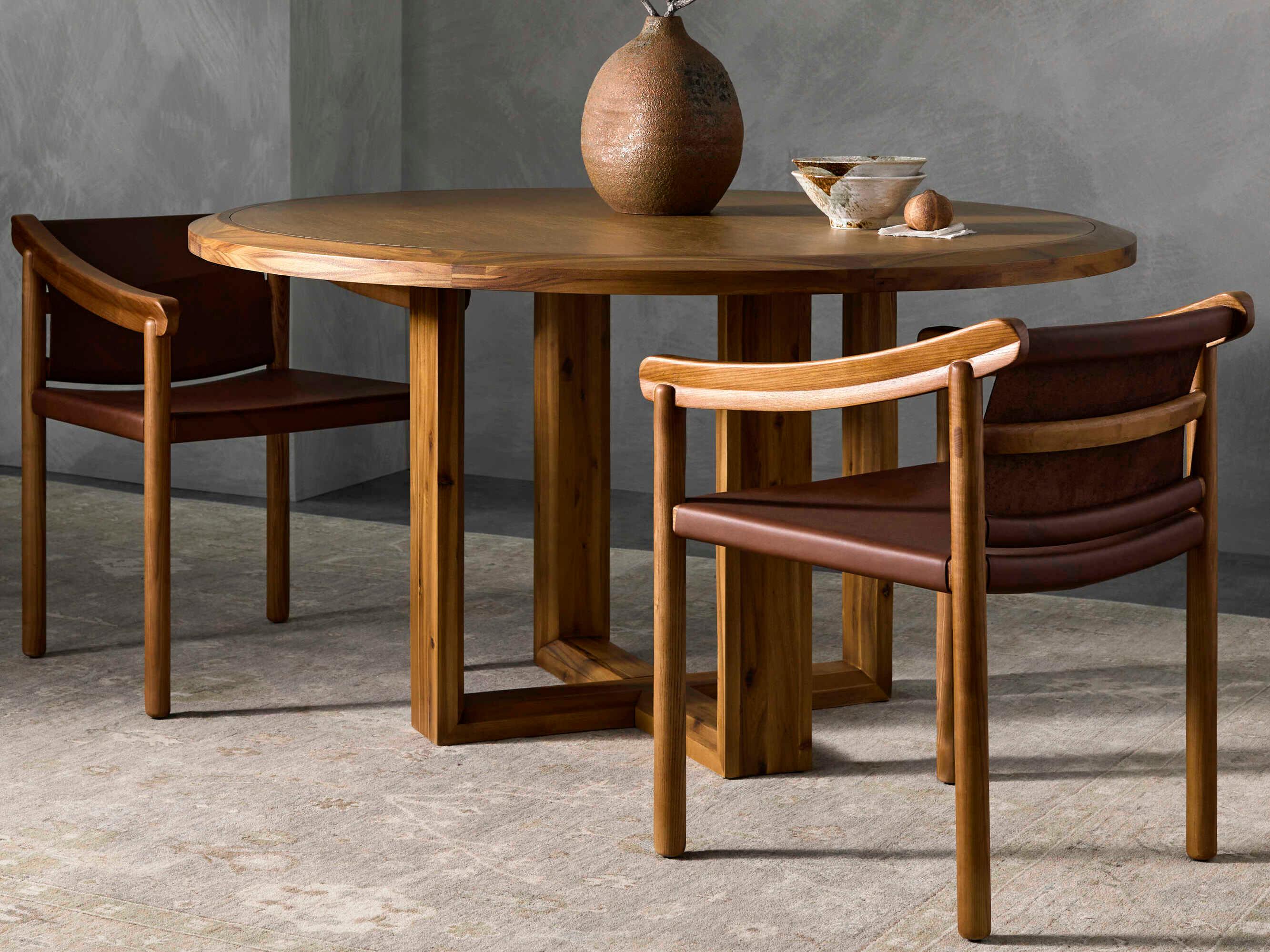Surya Northbank Round Wood Wheat Dining Table