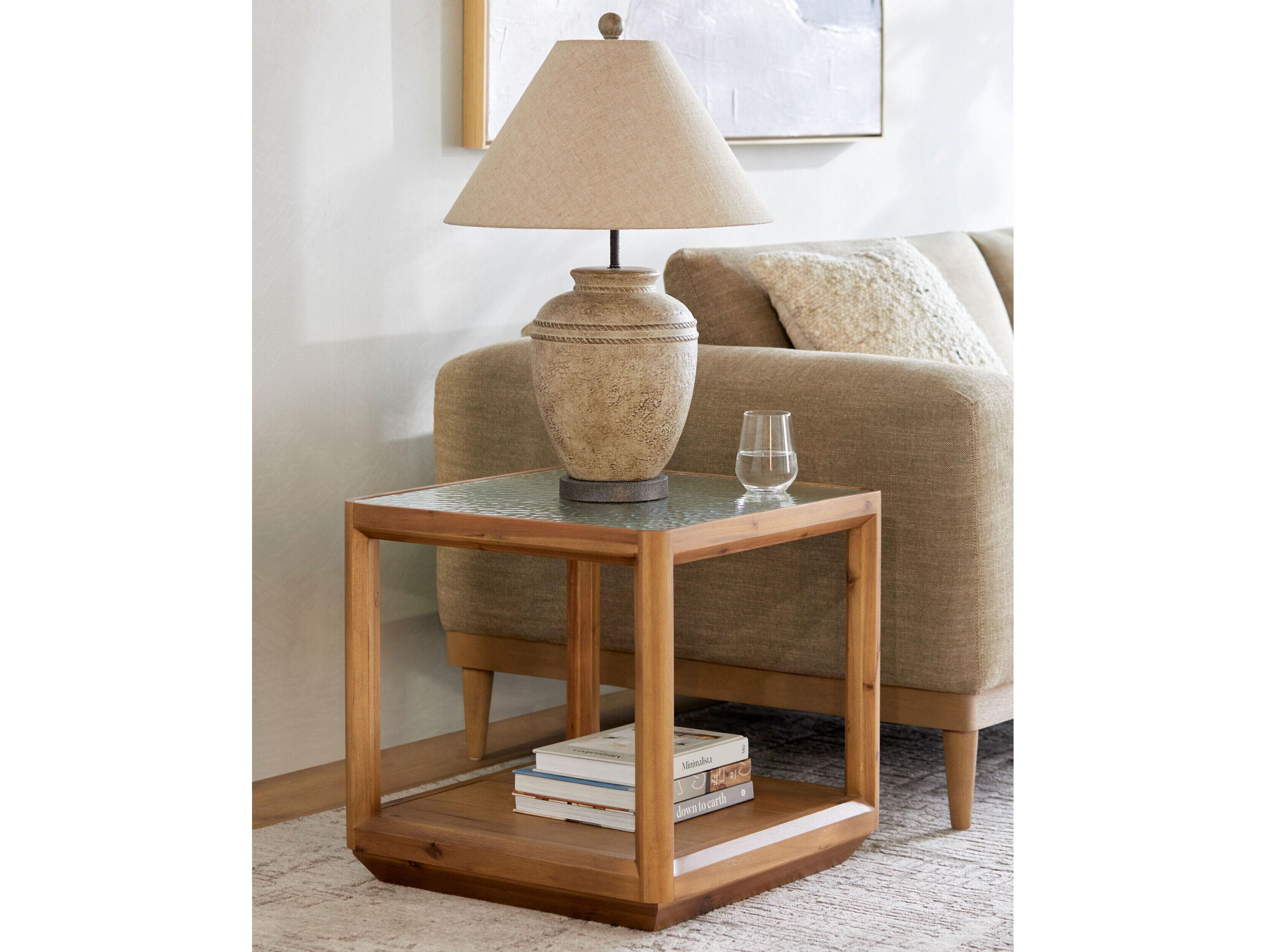 Surya Northbank Square Glass Wheat Clear End Table