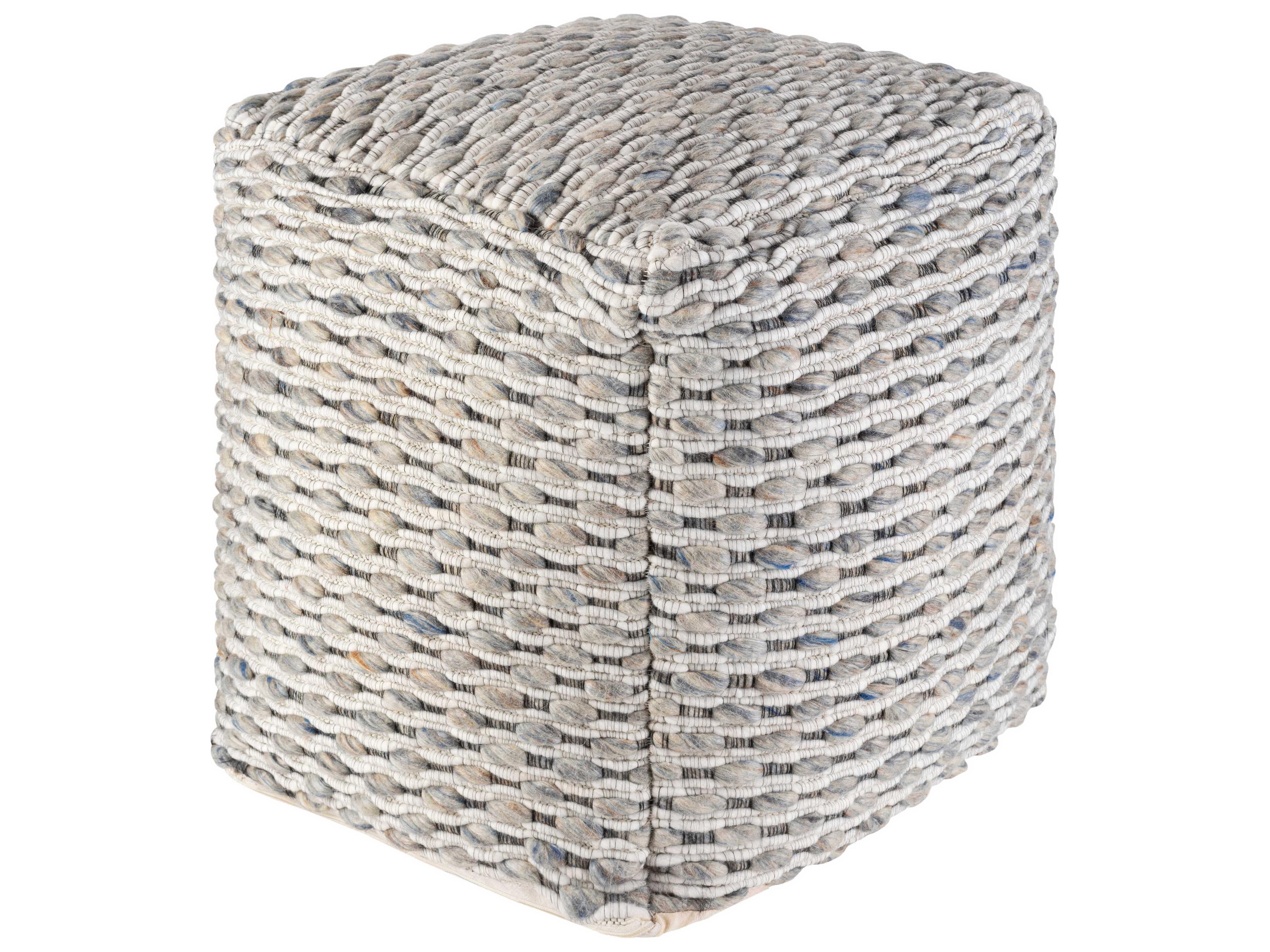 Surya Lanier Gray Tan Blue Upholstered Ottoman