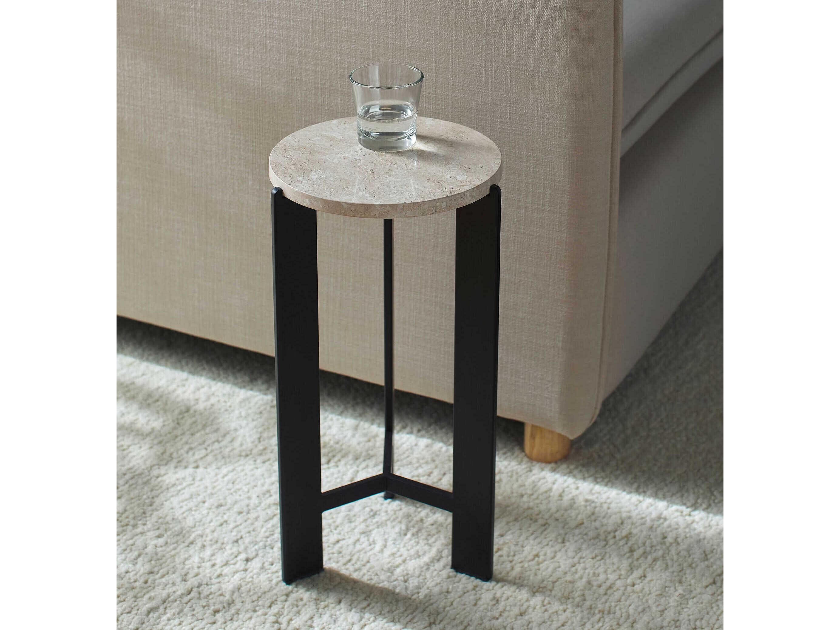 Surya Nisse Round Marble Beige Black End Table