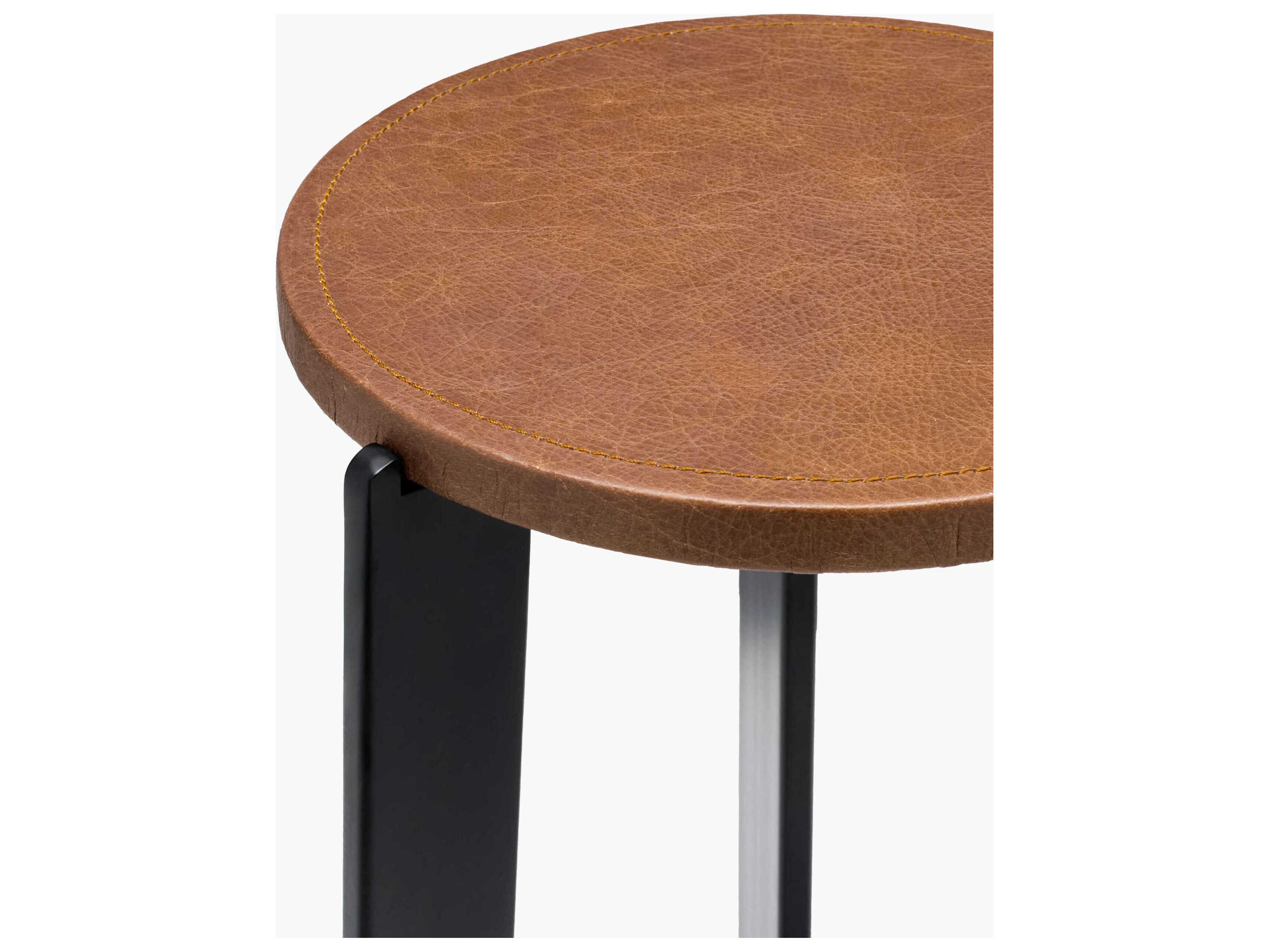 Surya Nisse Round Leather Brown Black End Table
