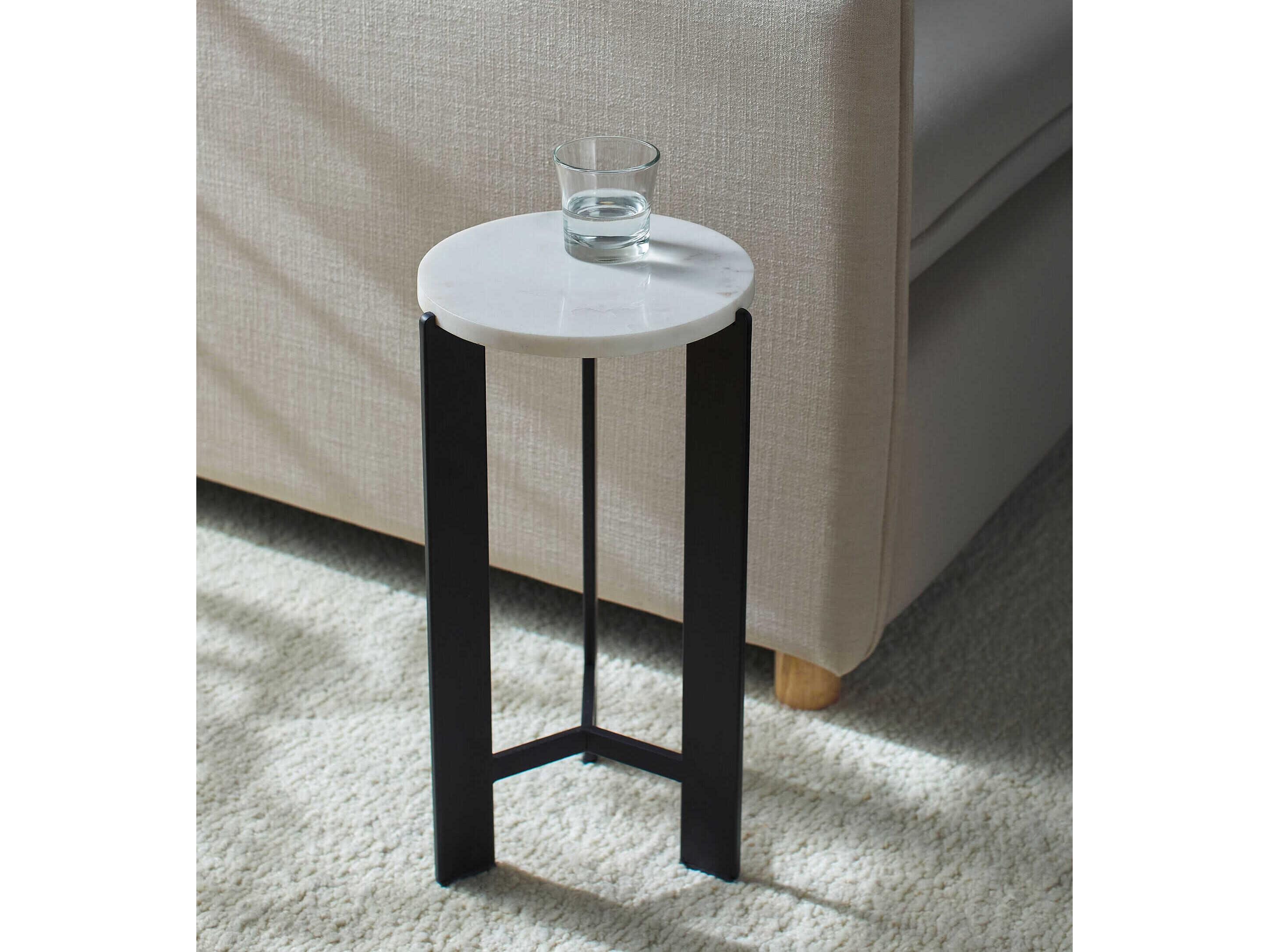 Surya Nisse Round Marble White Black End Table