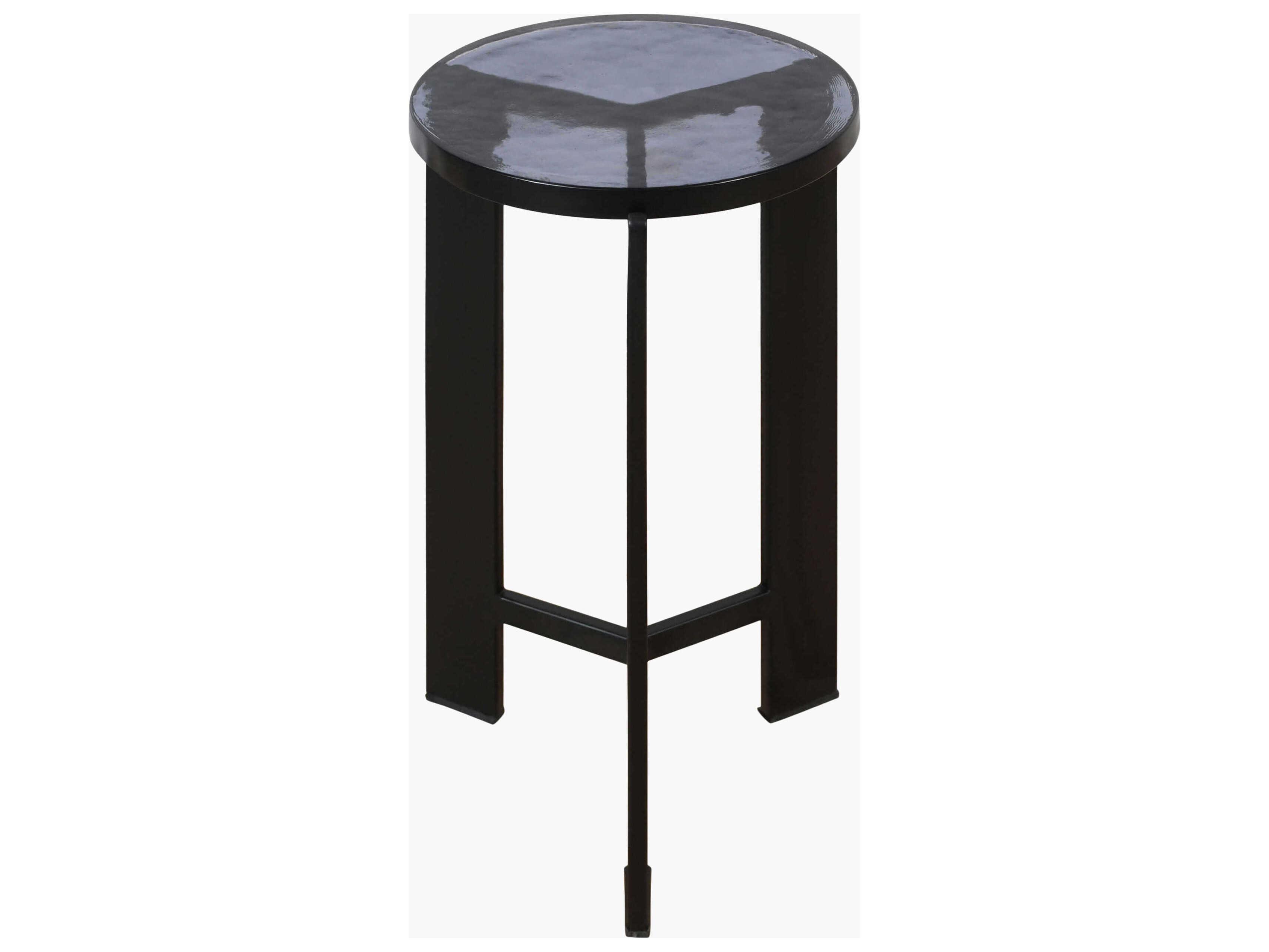 Surya Nisse Round Glass Blue Black End Table
