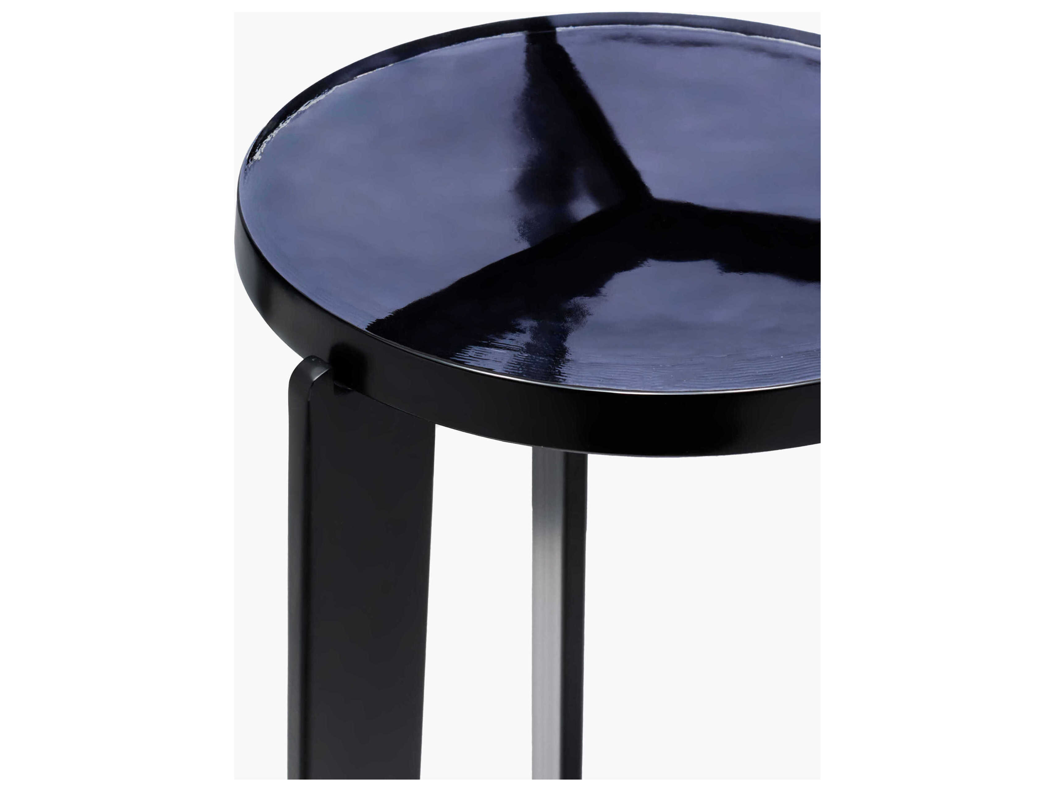 Surya Nisse Round Glass Blue Black End Table