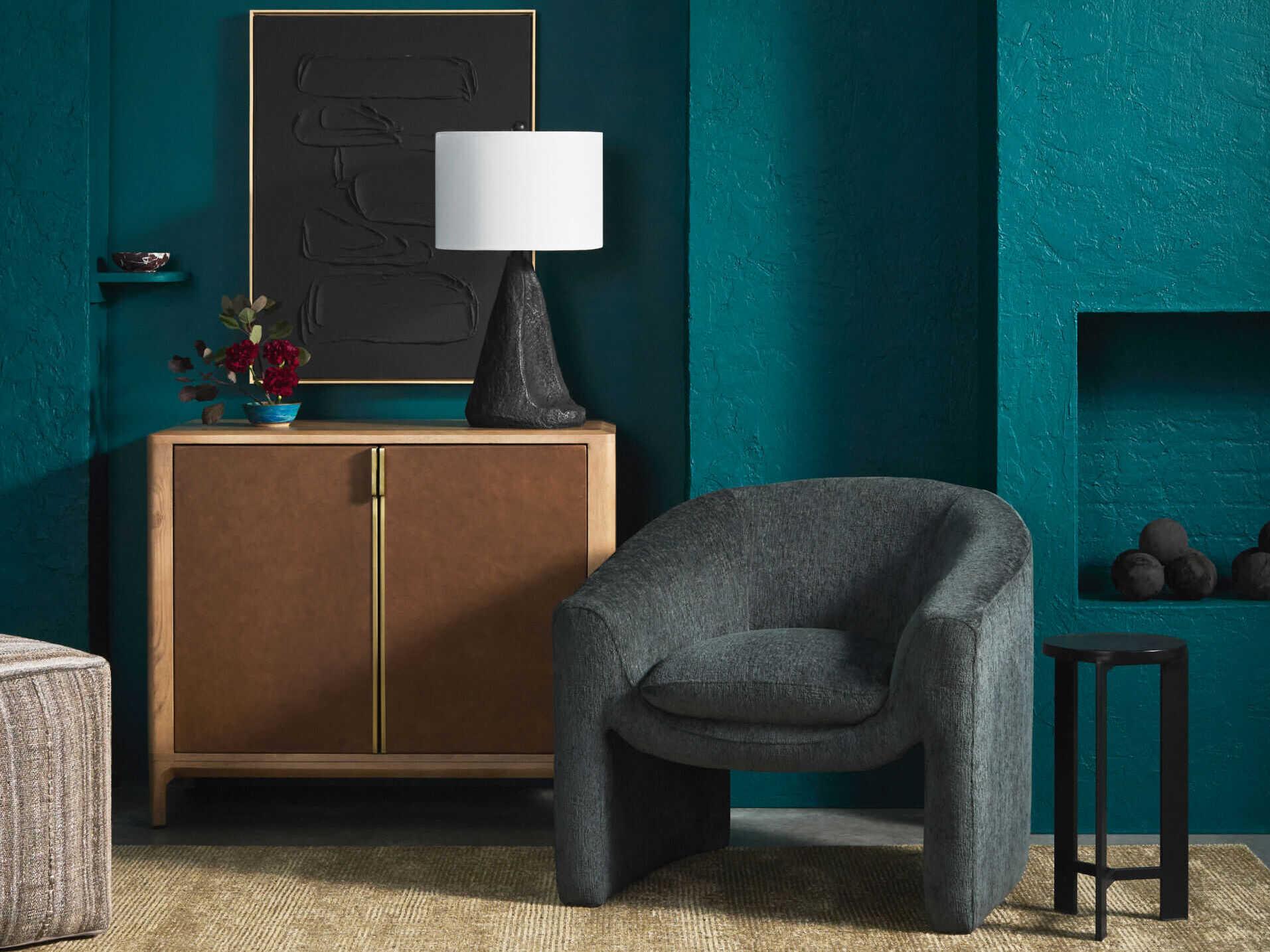 Surya Nisse Round Glass Blue Black End Table