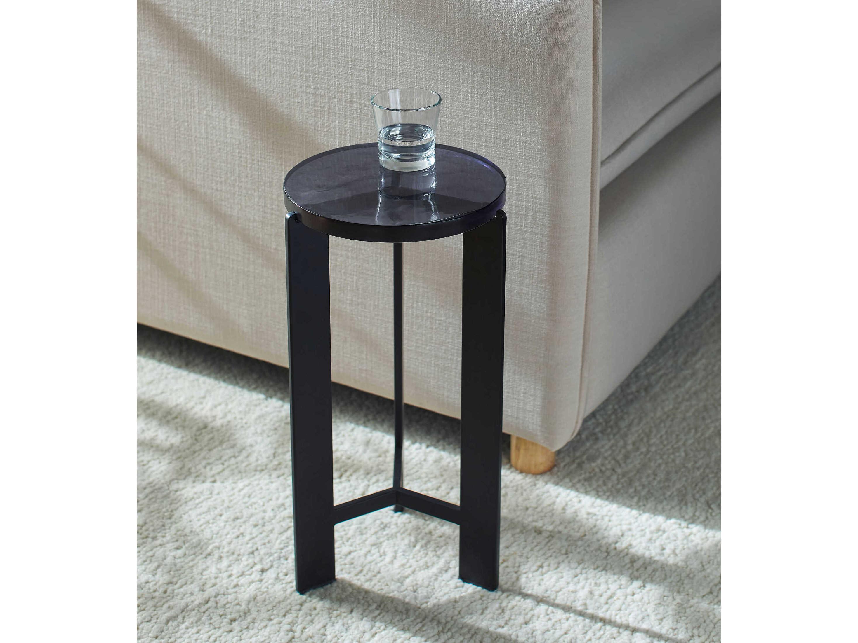 Surya Nisse Round Glass Blue Black End Table