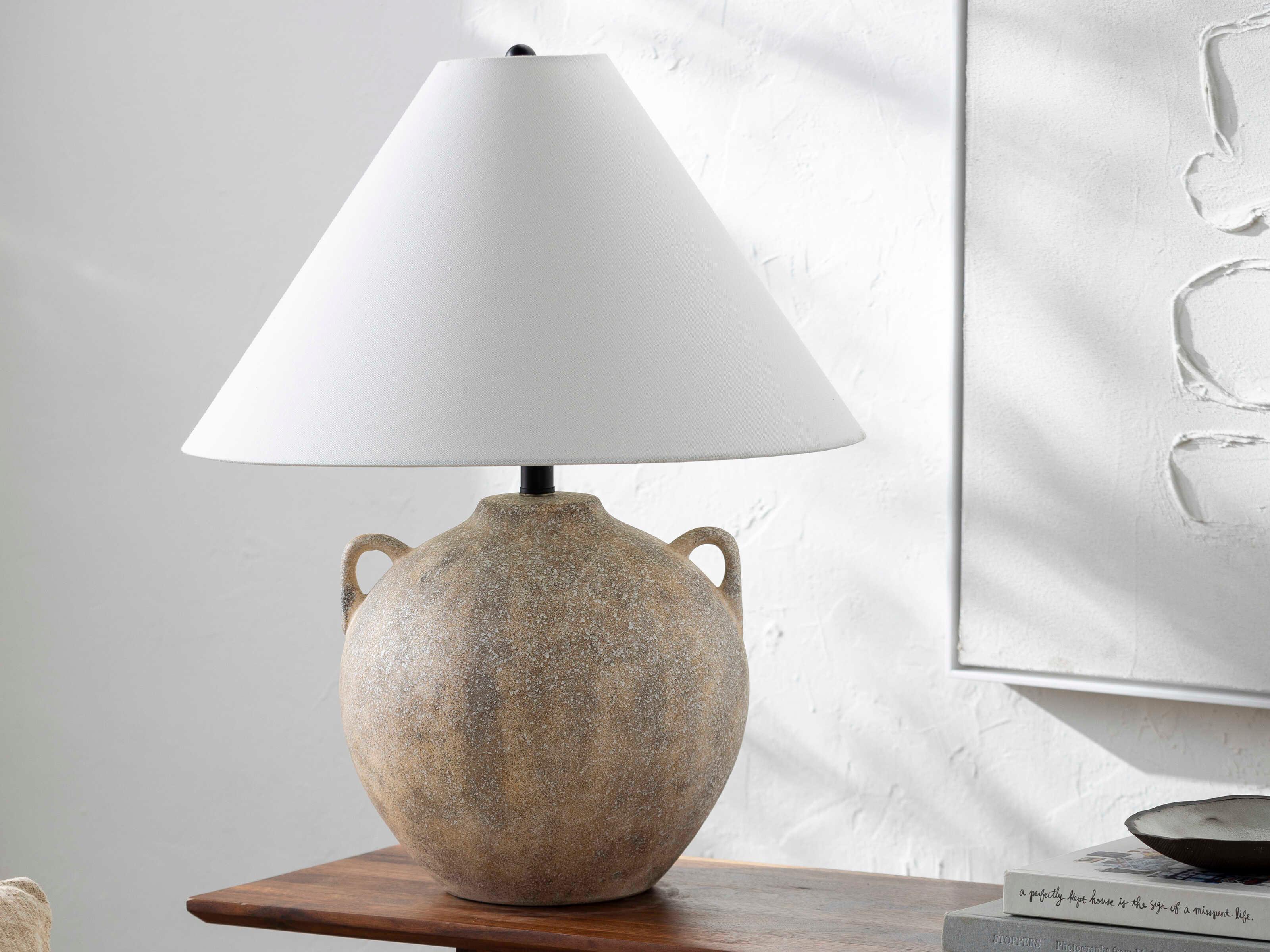 Surya Nivalis Gray White Linen Table Lamp