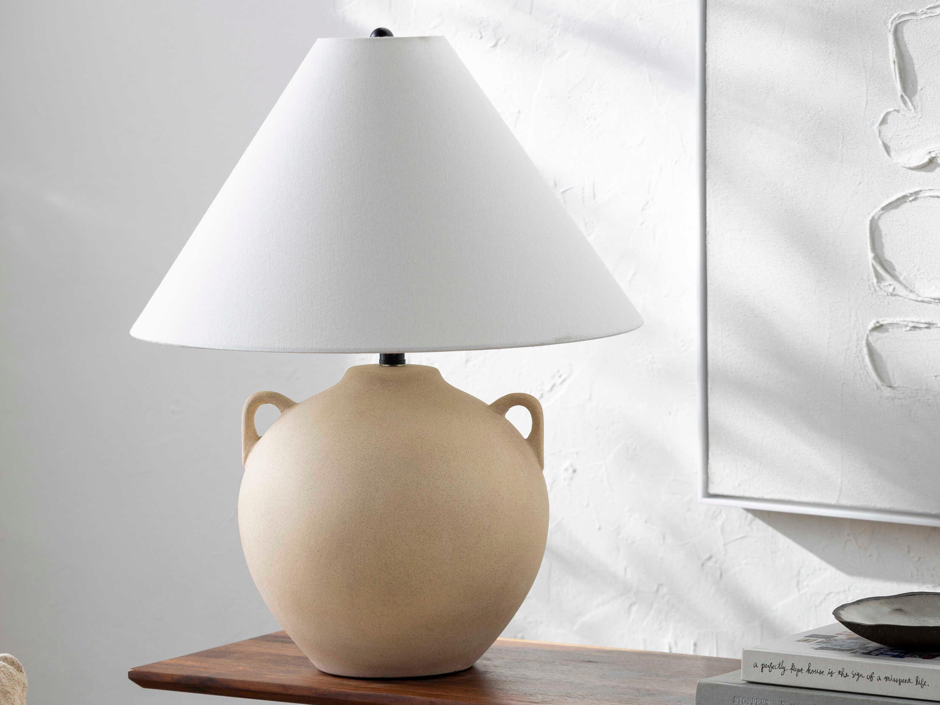 Surya Nivalis Natural Beige White Linen Off Table Lamp