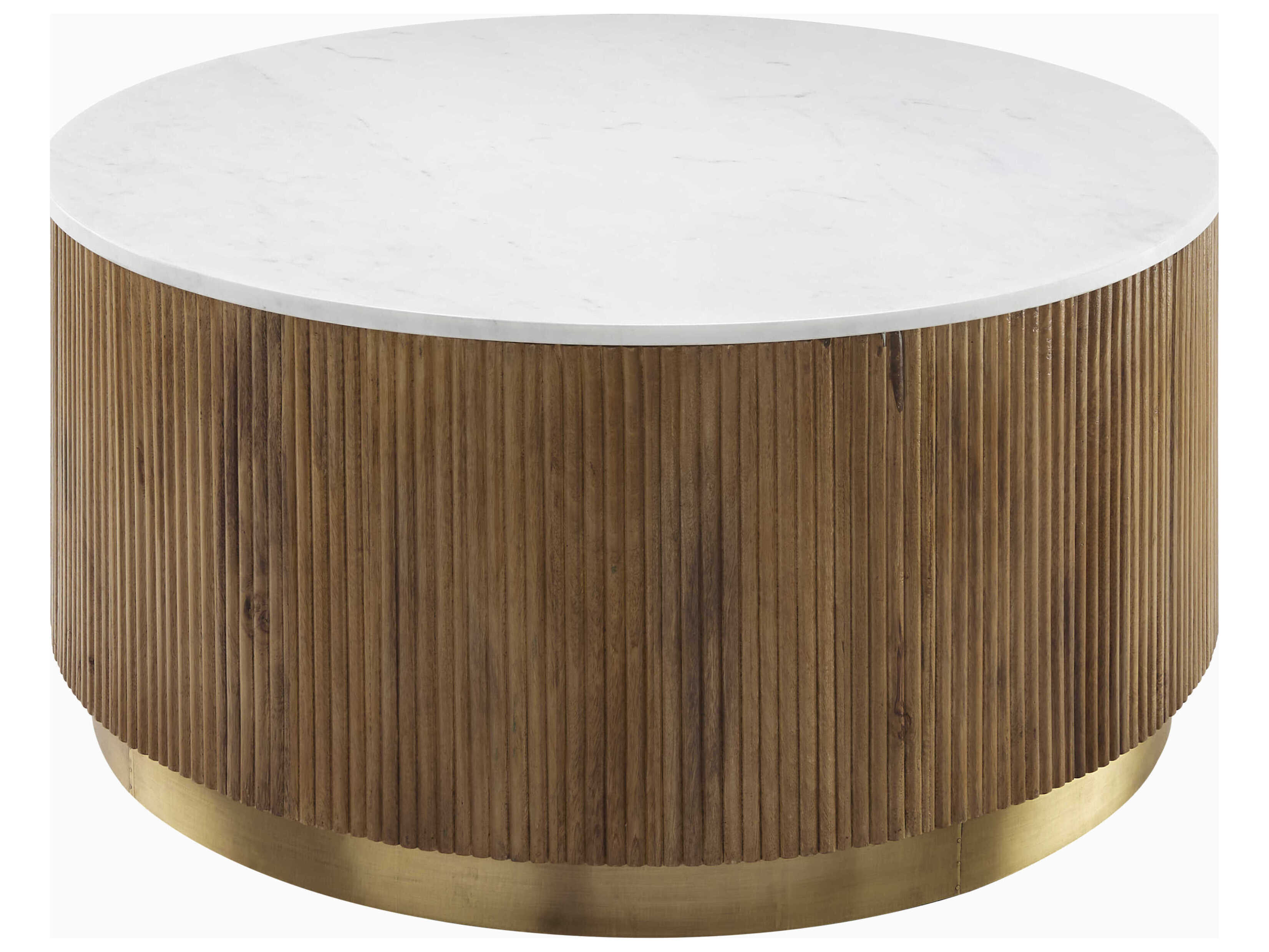 Surya Nems Round Marble White Brown Gold Coffee Table