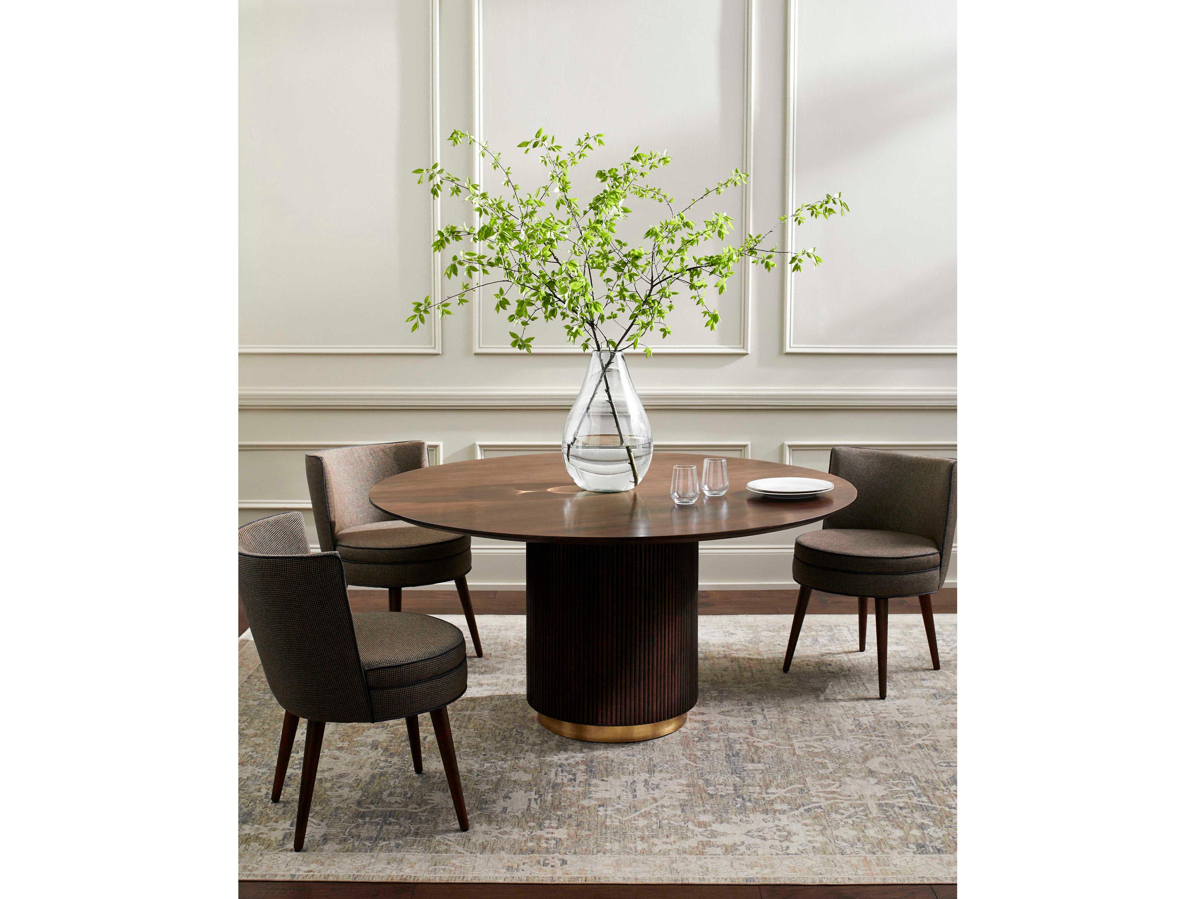 Surya Nems Round Wood Dark Brown Gold Dining Table