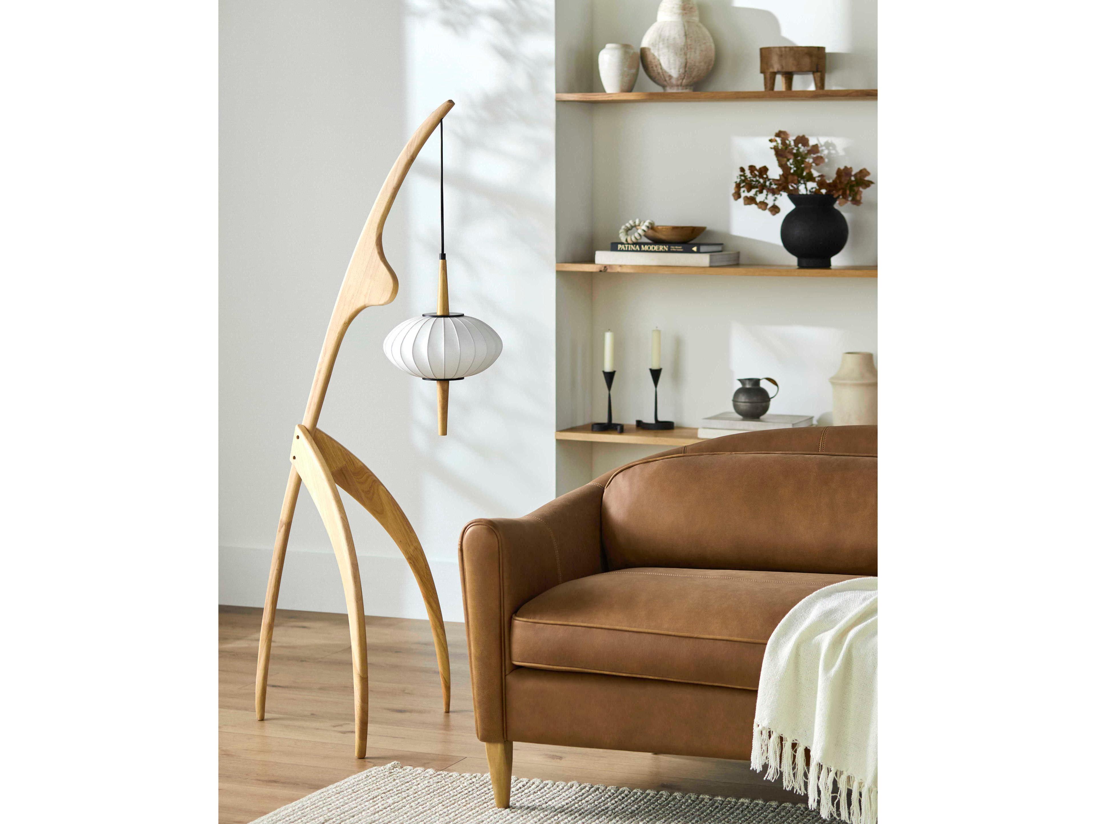 Surya Niamey Cream White Linen Brown Floor Lamp