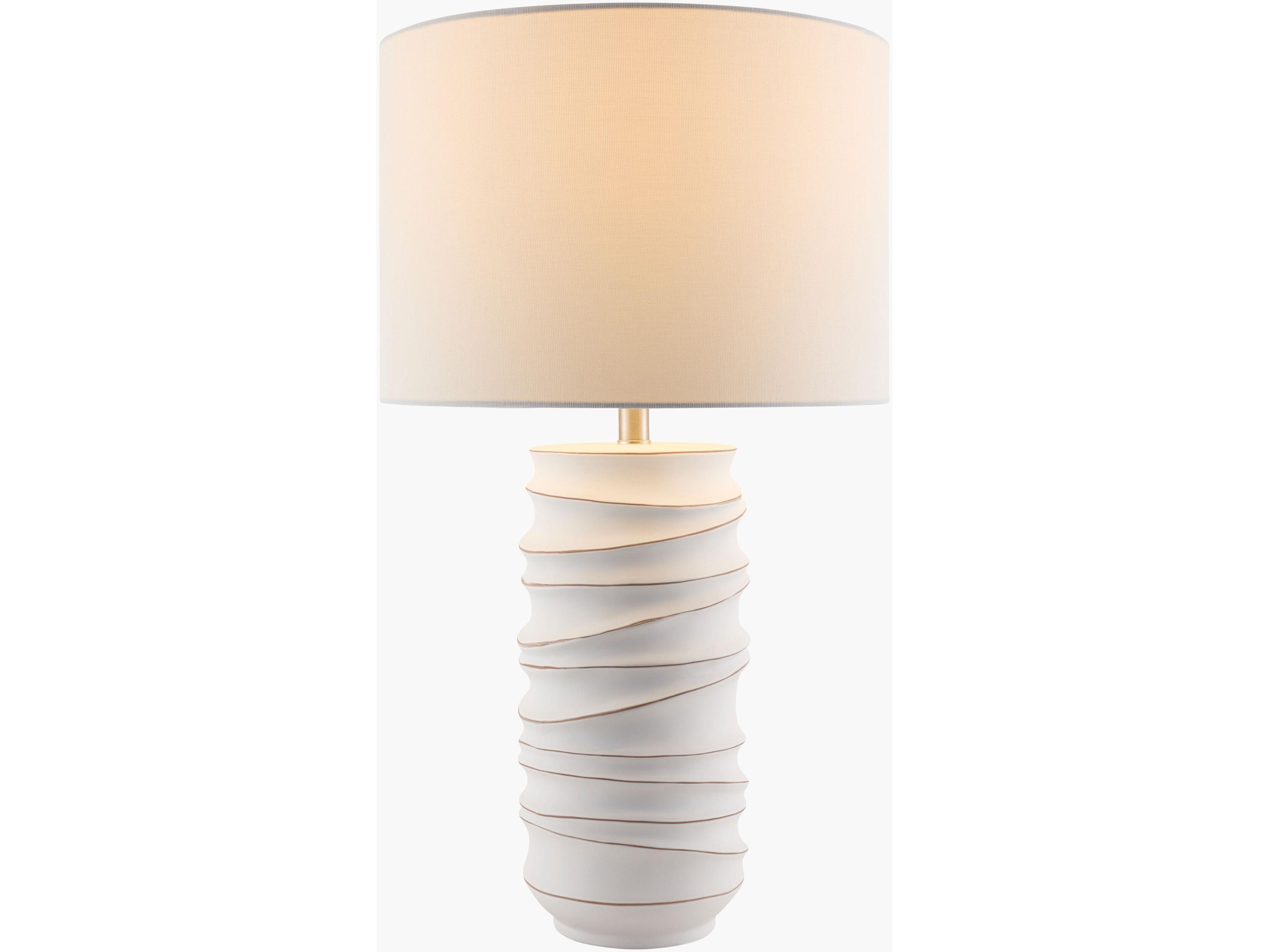 Surya Obelisco White Linen Buffet Lamp