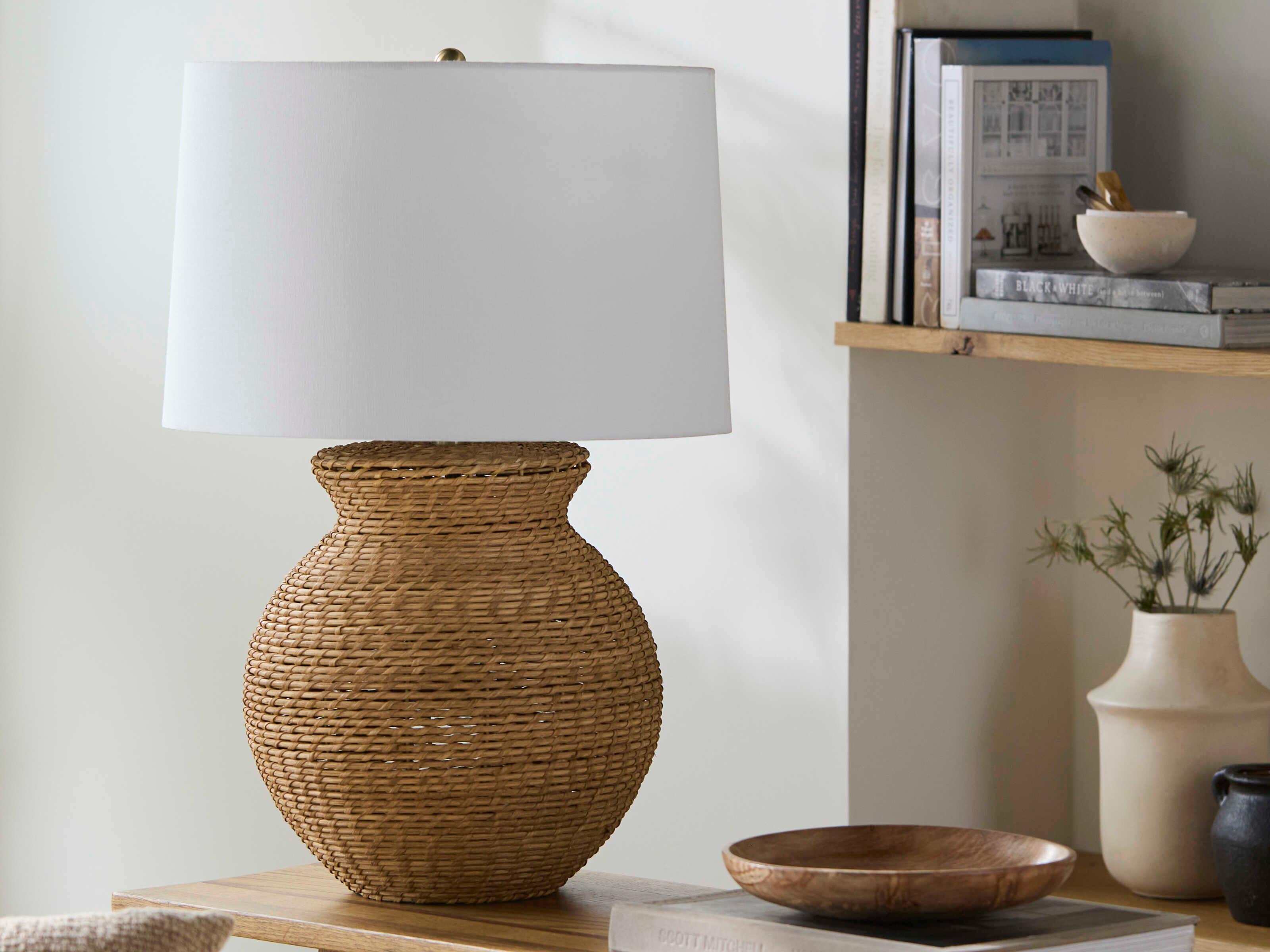 Surya Pubil Wheat White Linen Brown Buffet Lamp